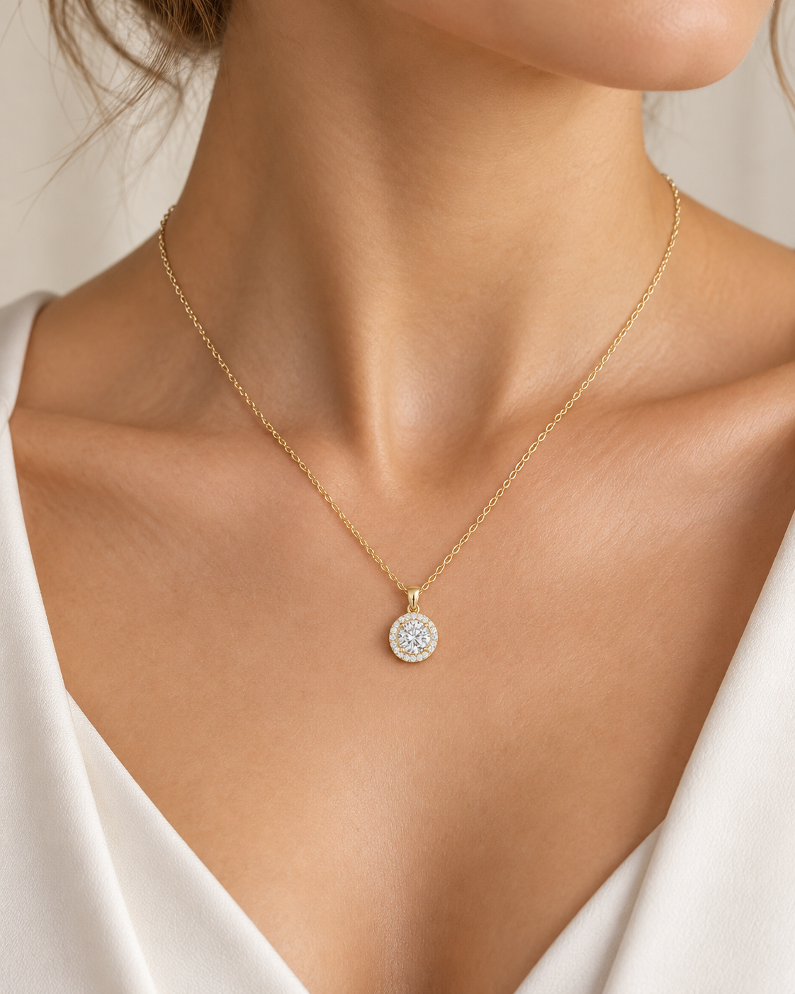Round Halo Diamond Pendant Necklace