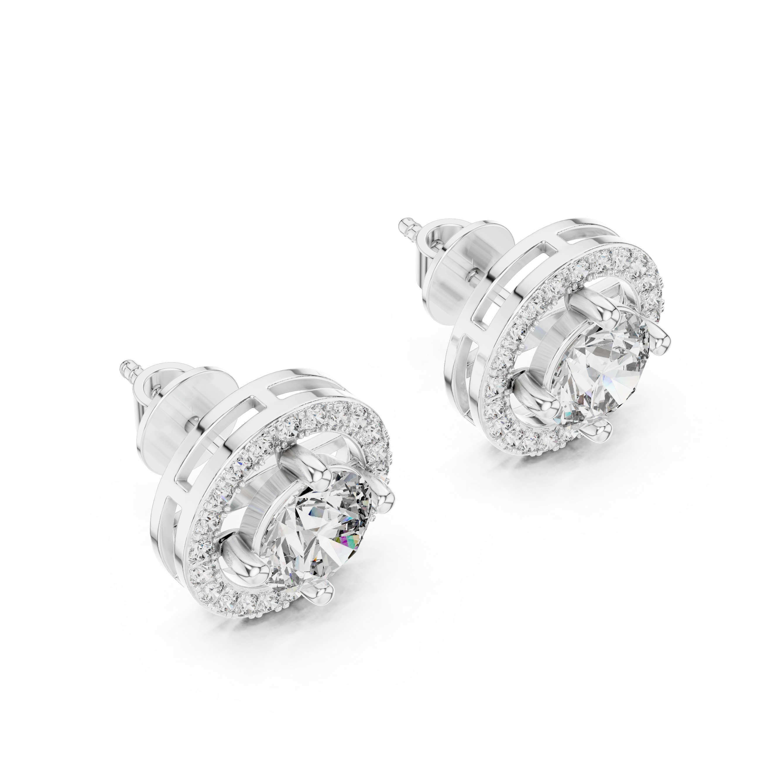 Open Halo Round Diamond Stud Earrings