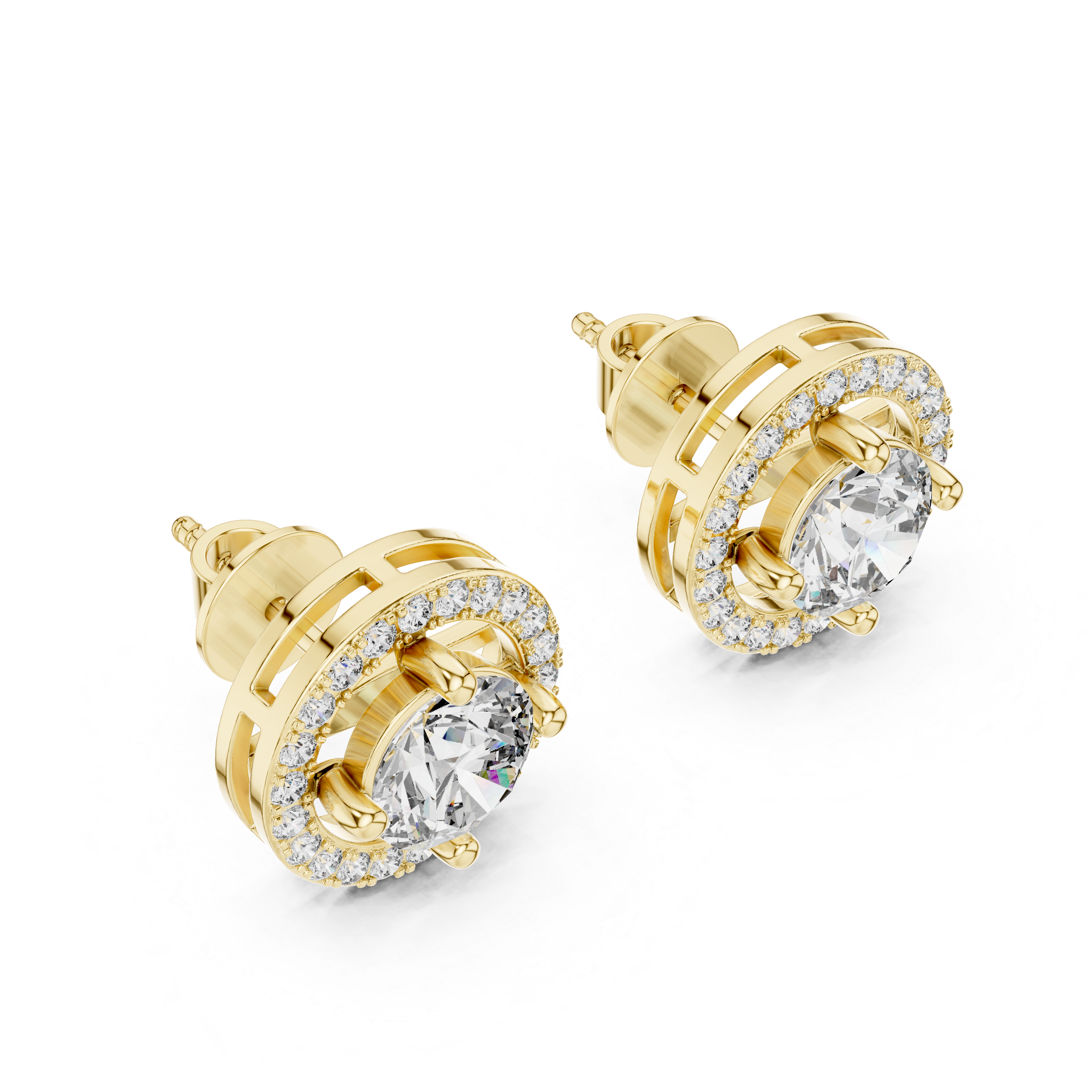 Open Halo Round Diamond Stud Earrings