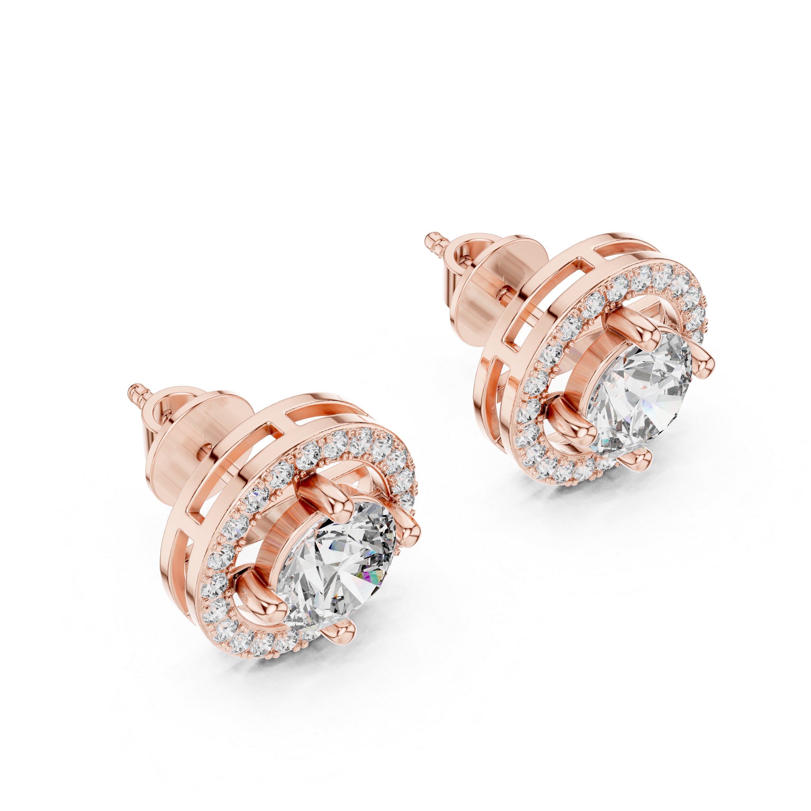 Open Halo Round Diamond Stud Earrings