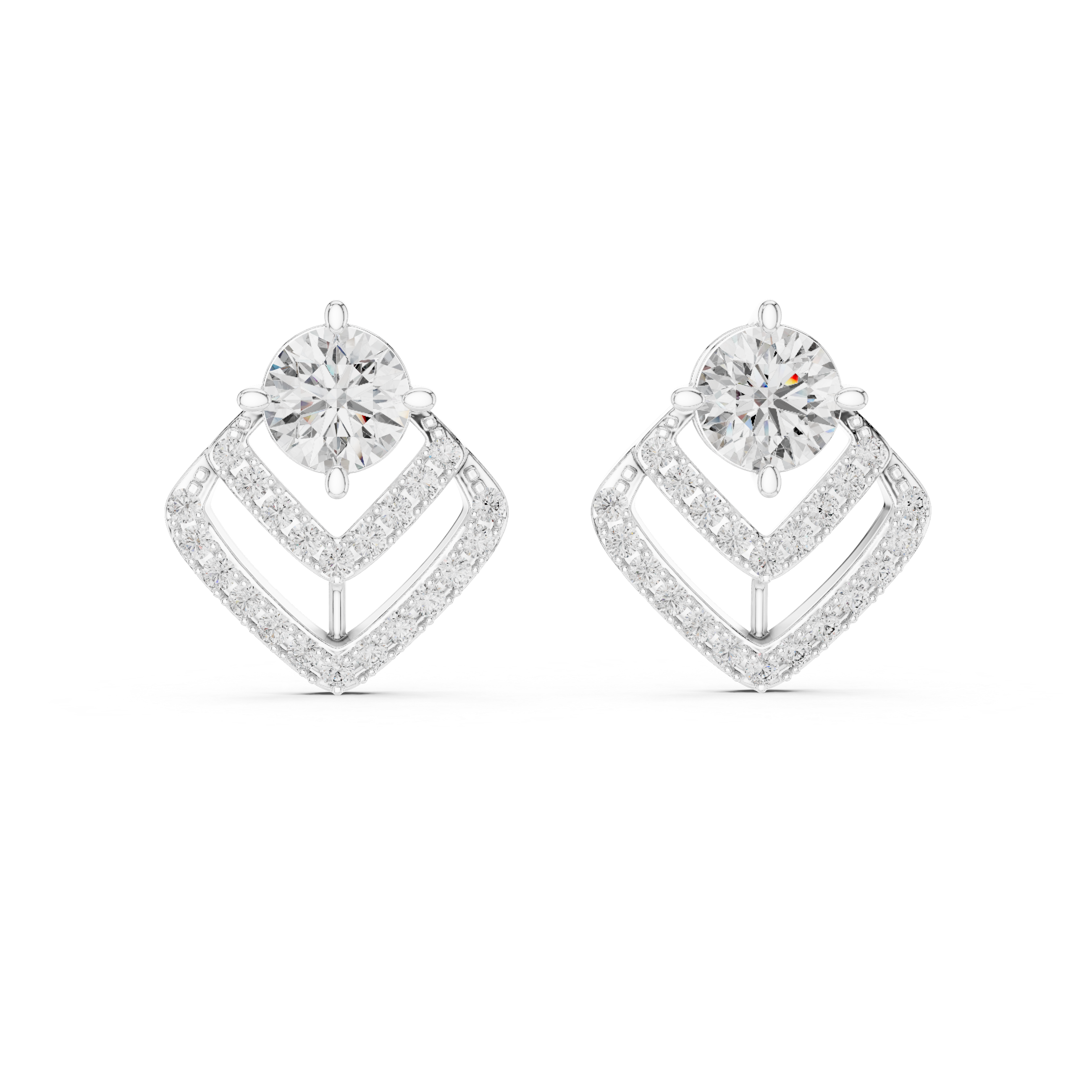 Double Chevron Round Diamond Stud Earrings