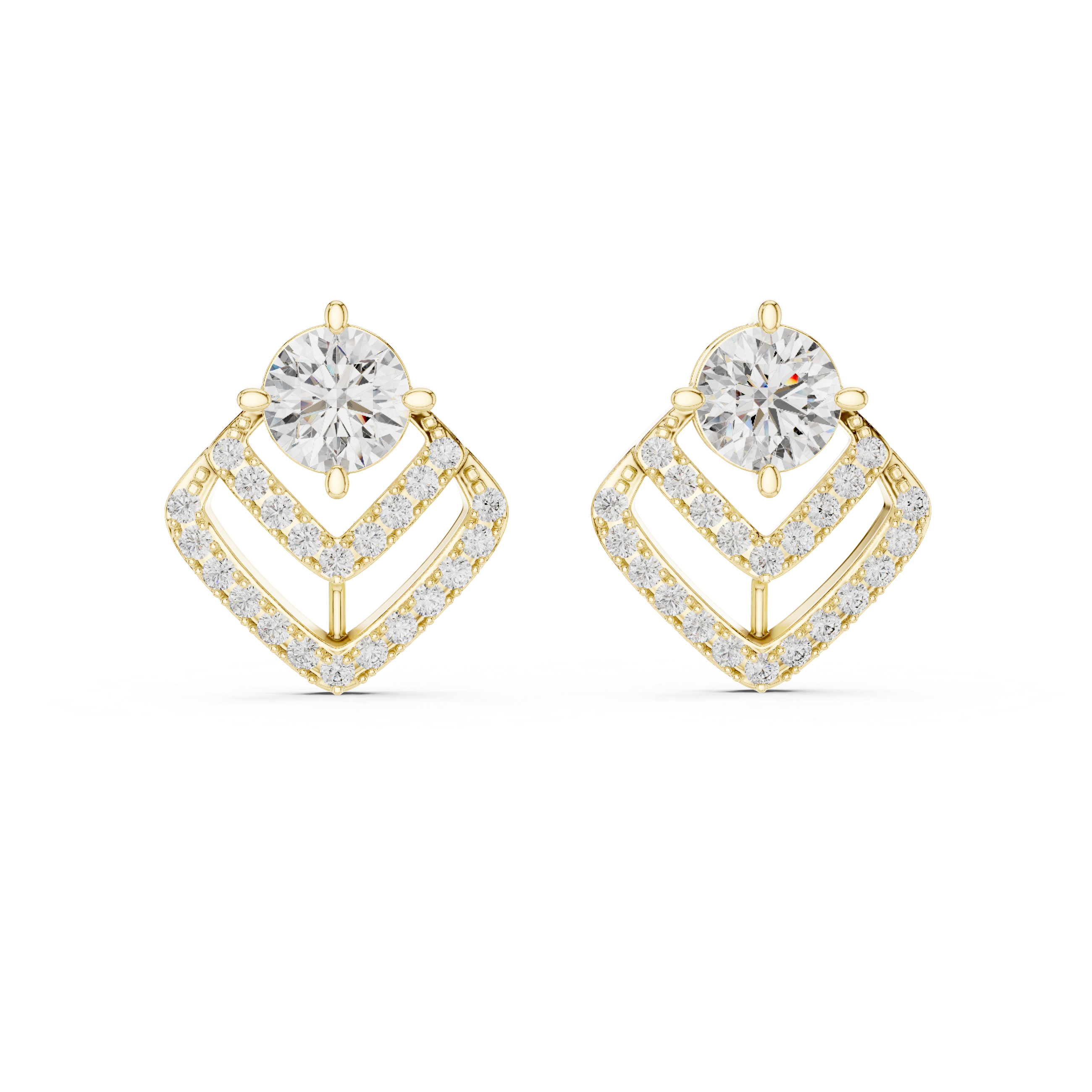 Double Chevron Round Diamond Stud Earrings