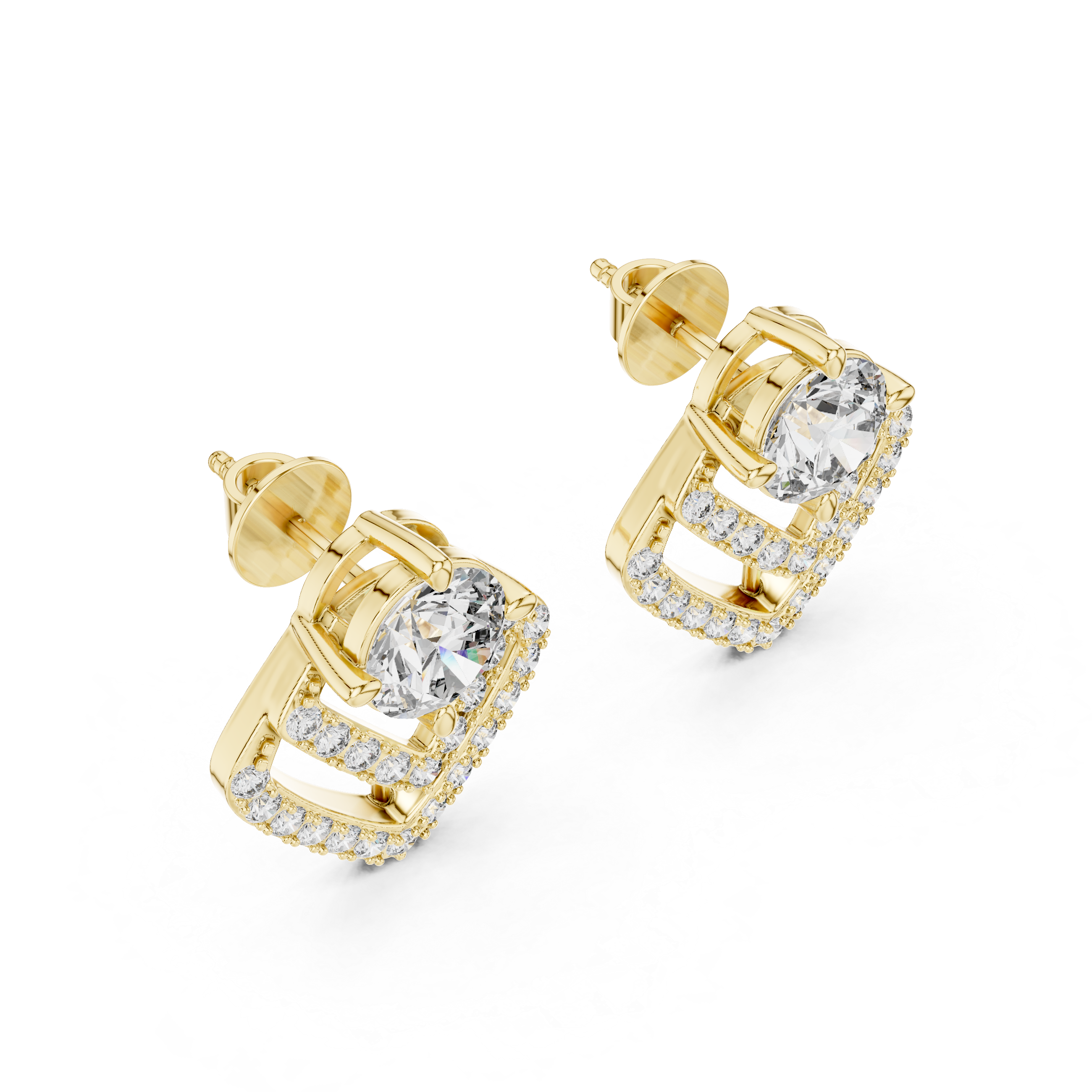 Double Chevron Round Diamond Stud Earrings