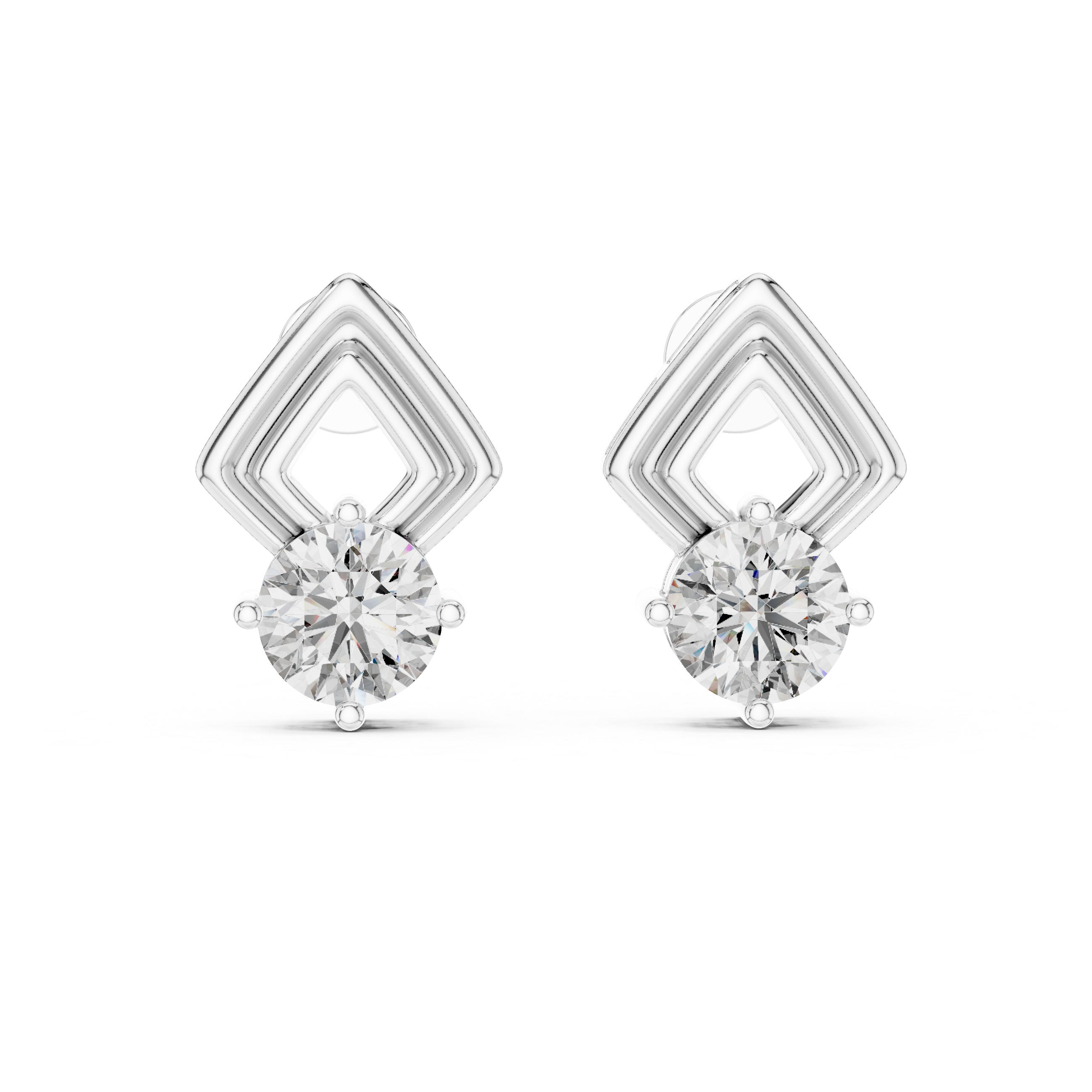 Geometric Frame Round Diamond Stud Earrings