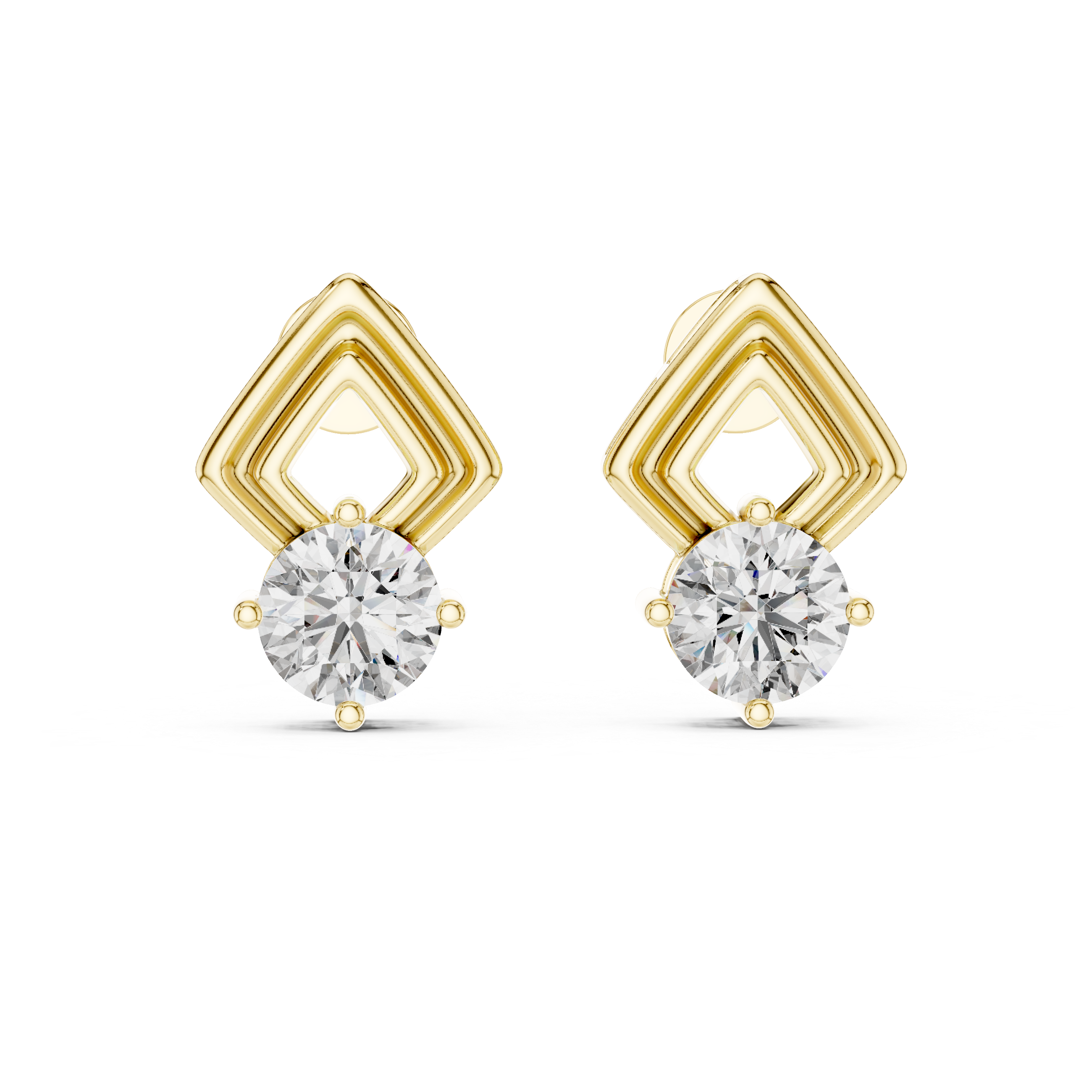 Geometric Frame Round Diamond Stud Earrings