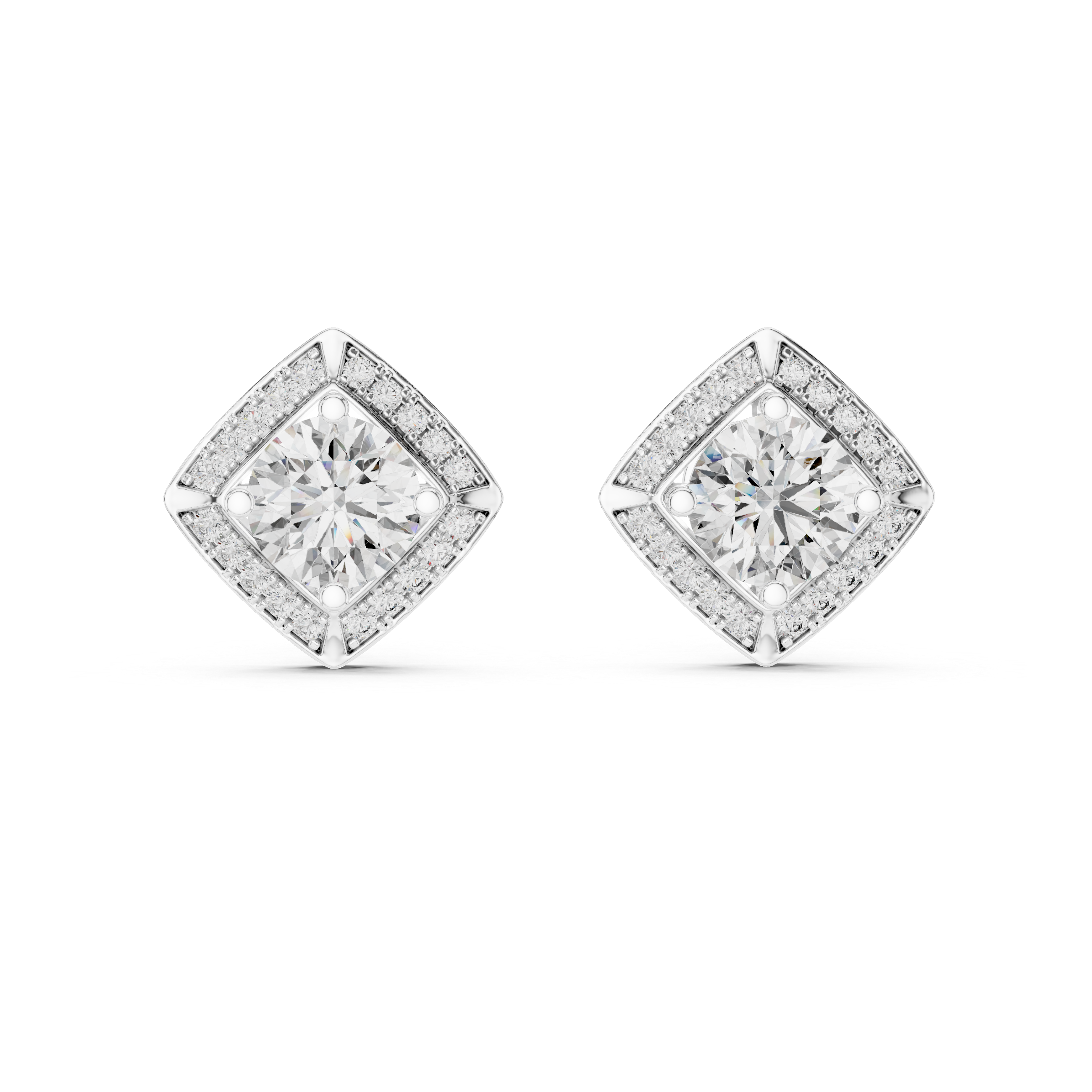 Diamond Frame Round Diamond Stud Earrings