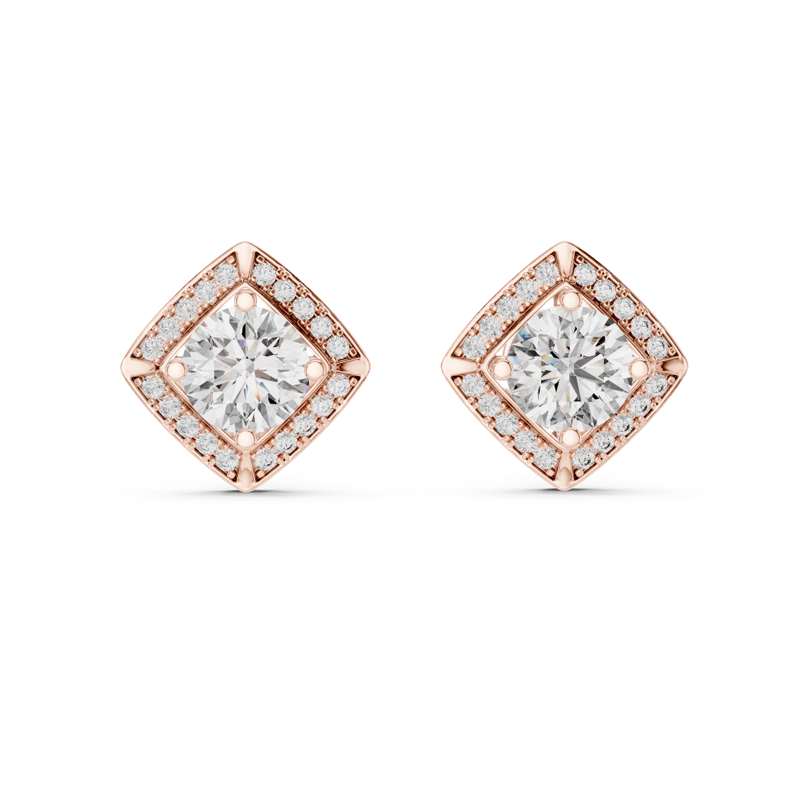 Diamond Frame Round Diamond Stud Earrings