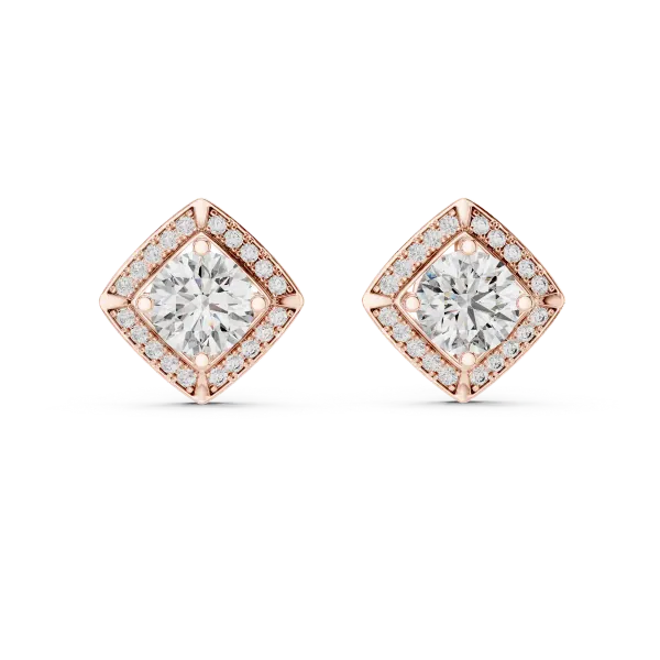 Diamond Frame Round Diamond Stud Earrings