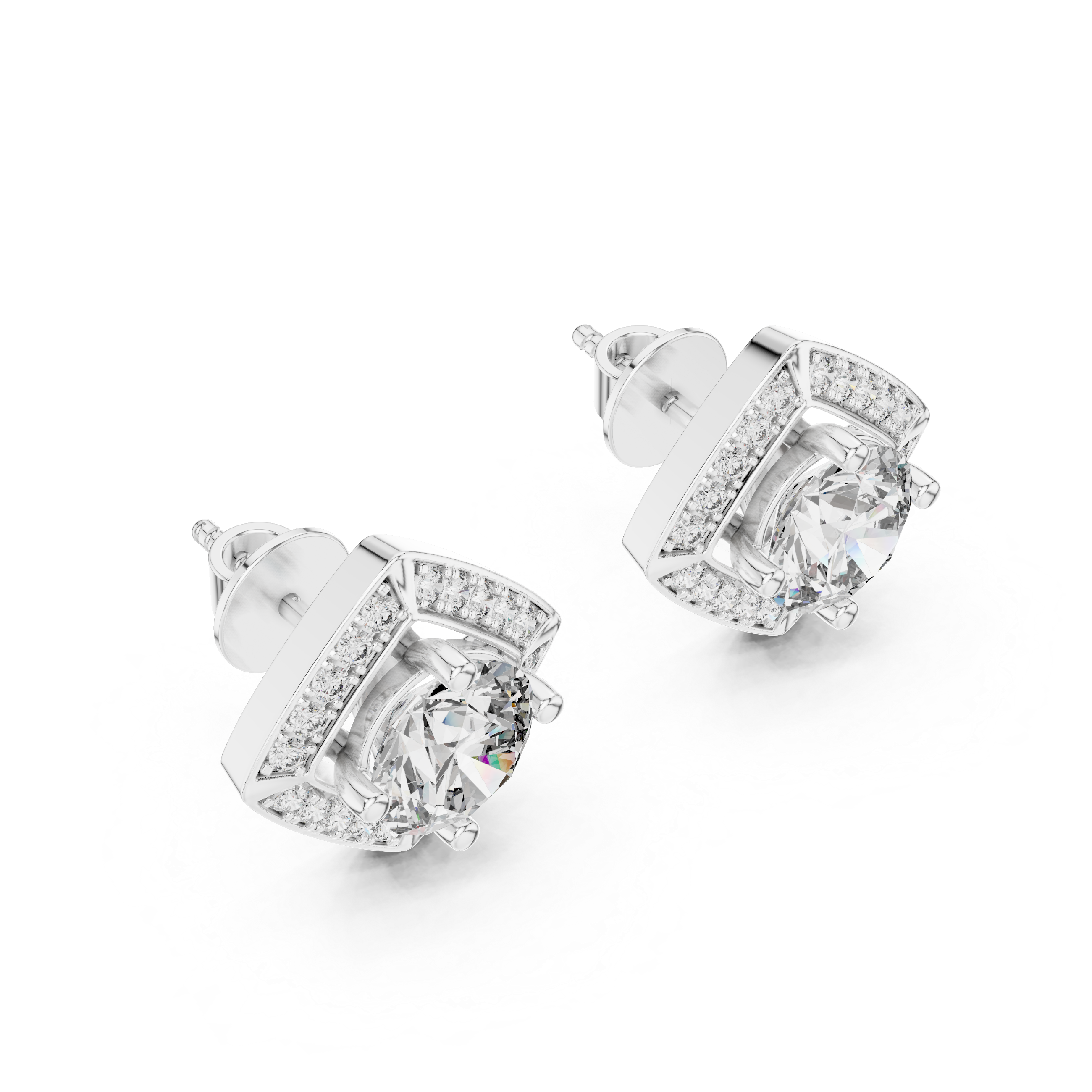 Diamond Frame Round Diamond Stud Earrings