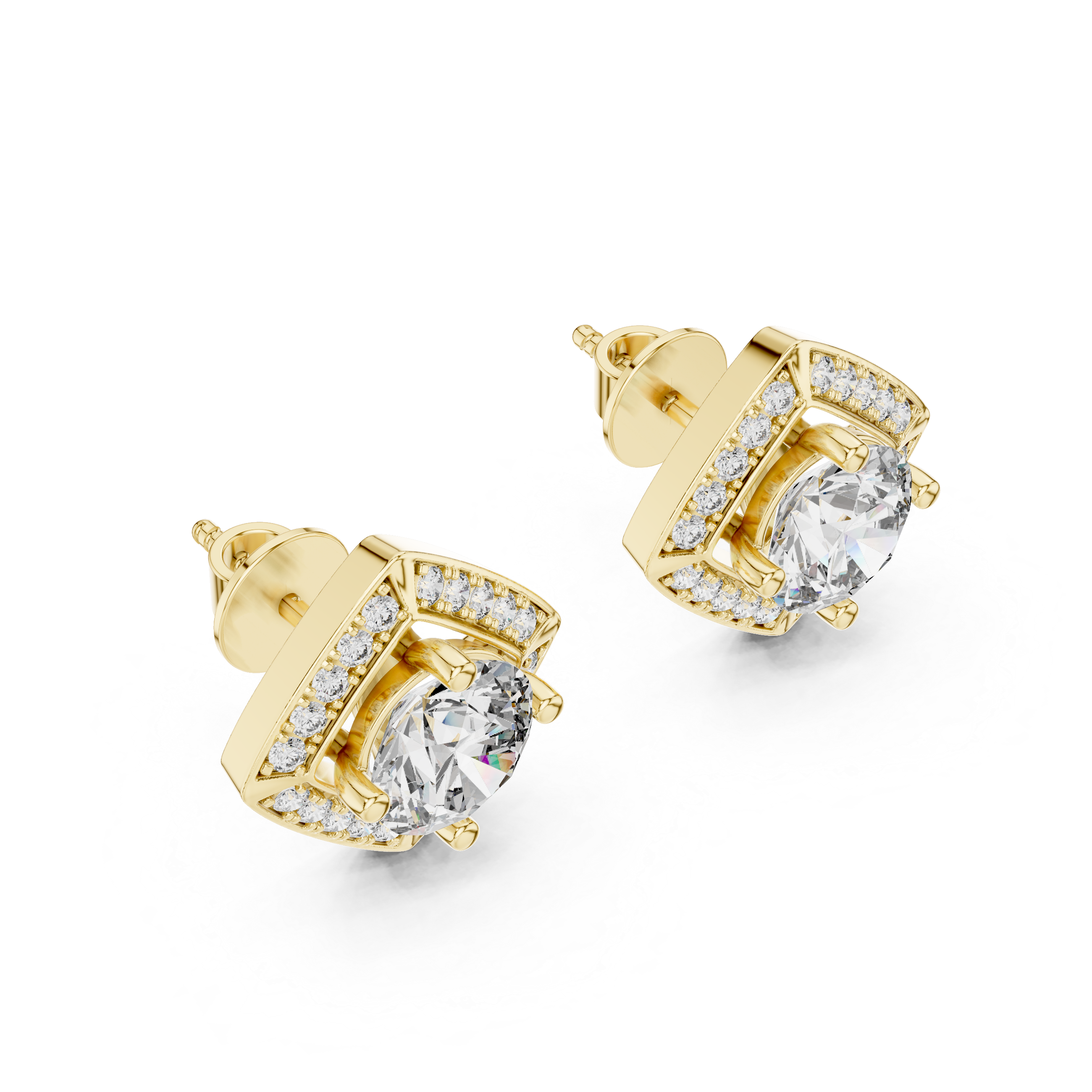 Diamond Frame Round Diamond Stud Earrings