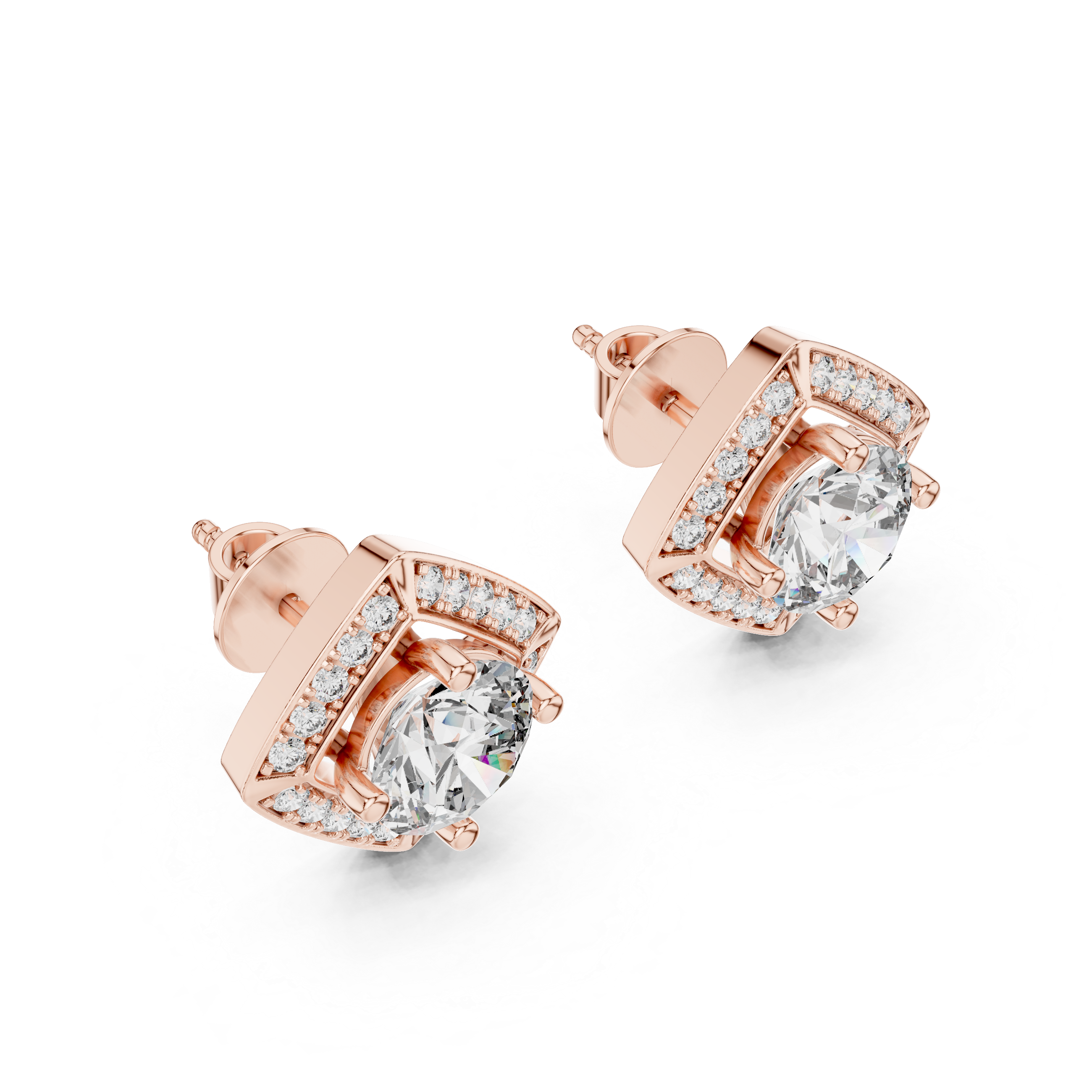 Diamond Frame Round Diamond Stud Earrings