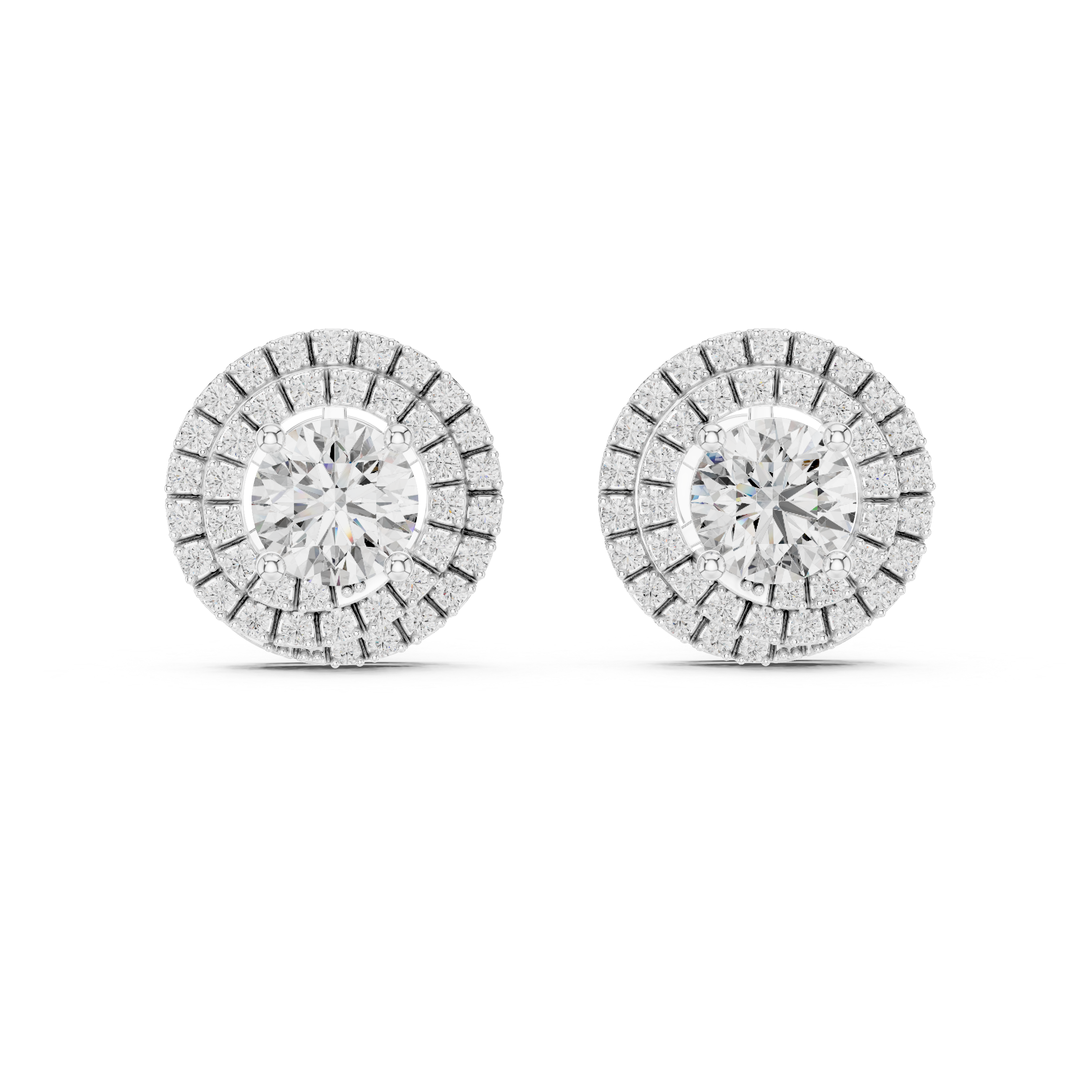 Round Double Halo Diamond Stud Earrings