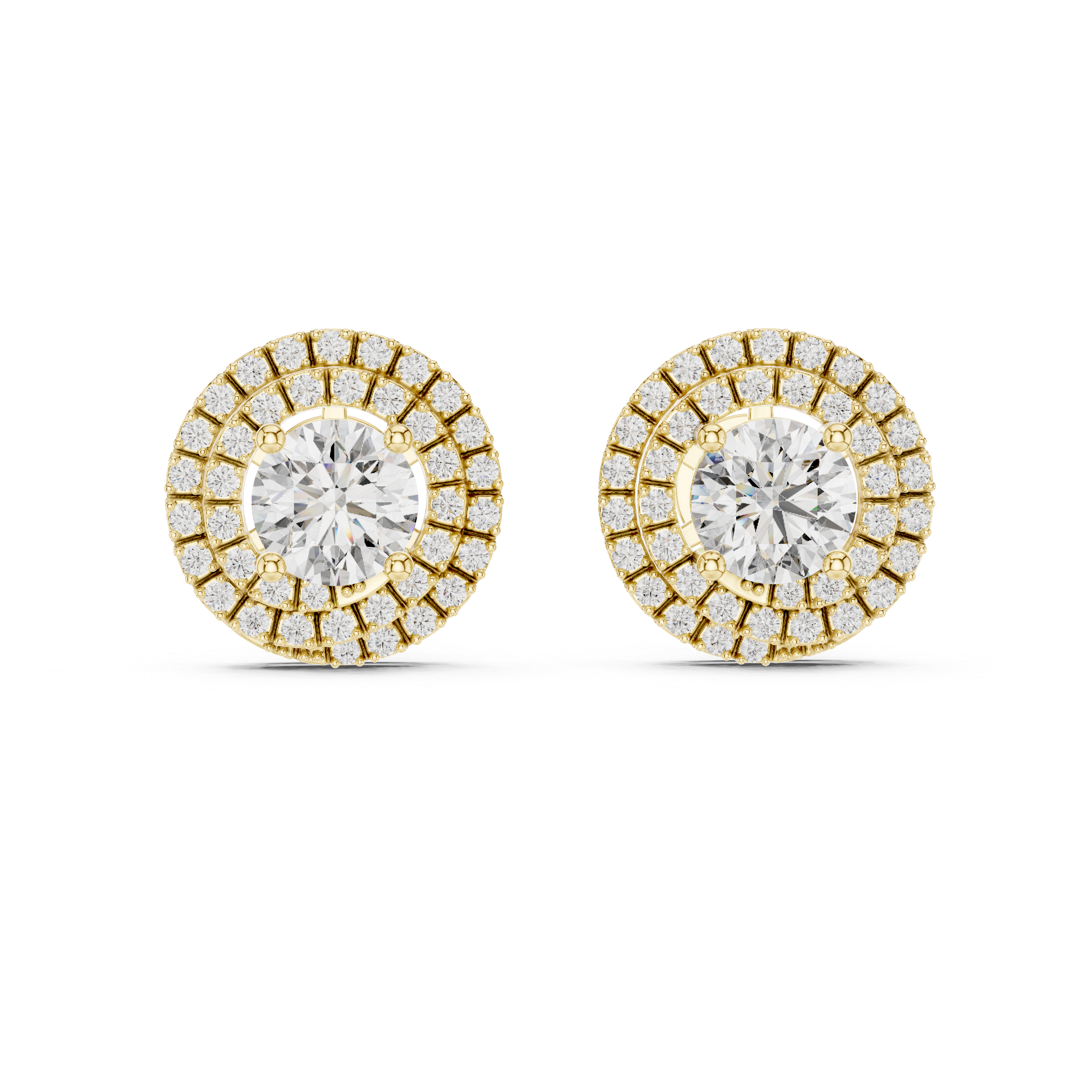 Round Double Halo Diamond Stud Earrings