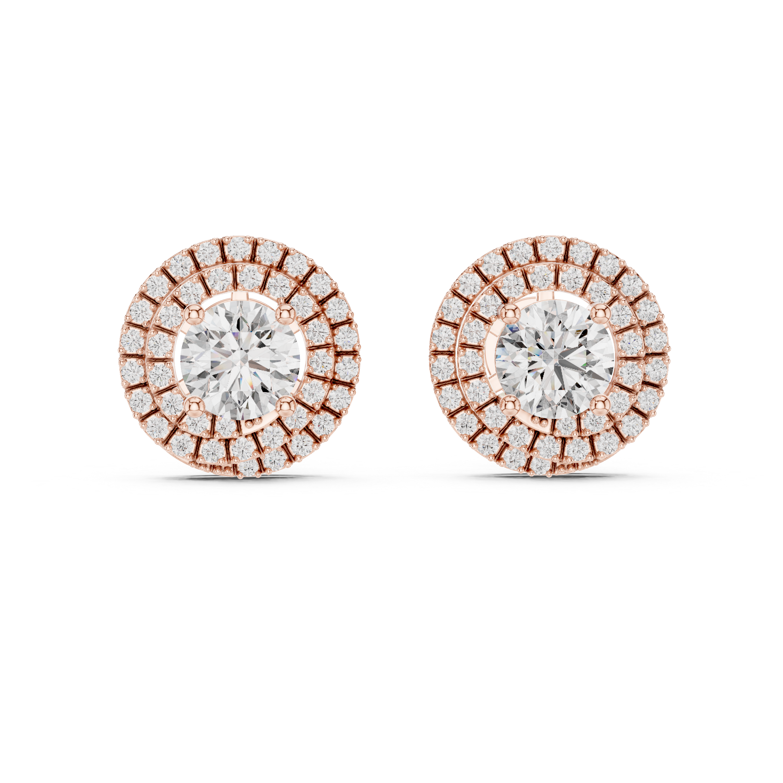Round Double Halo Diamond Stud Earrings
