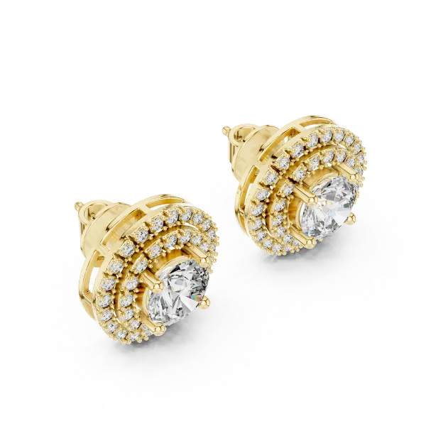 Round Double Halo Diamond Stud Earrings
