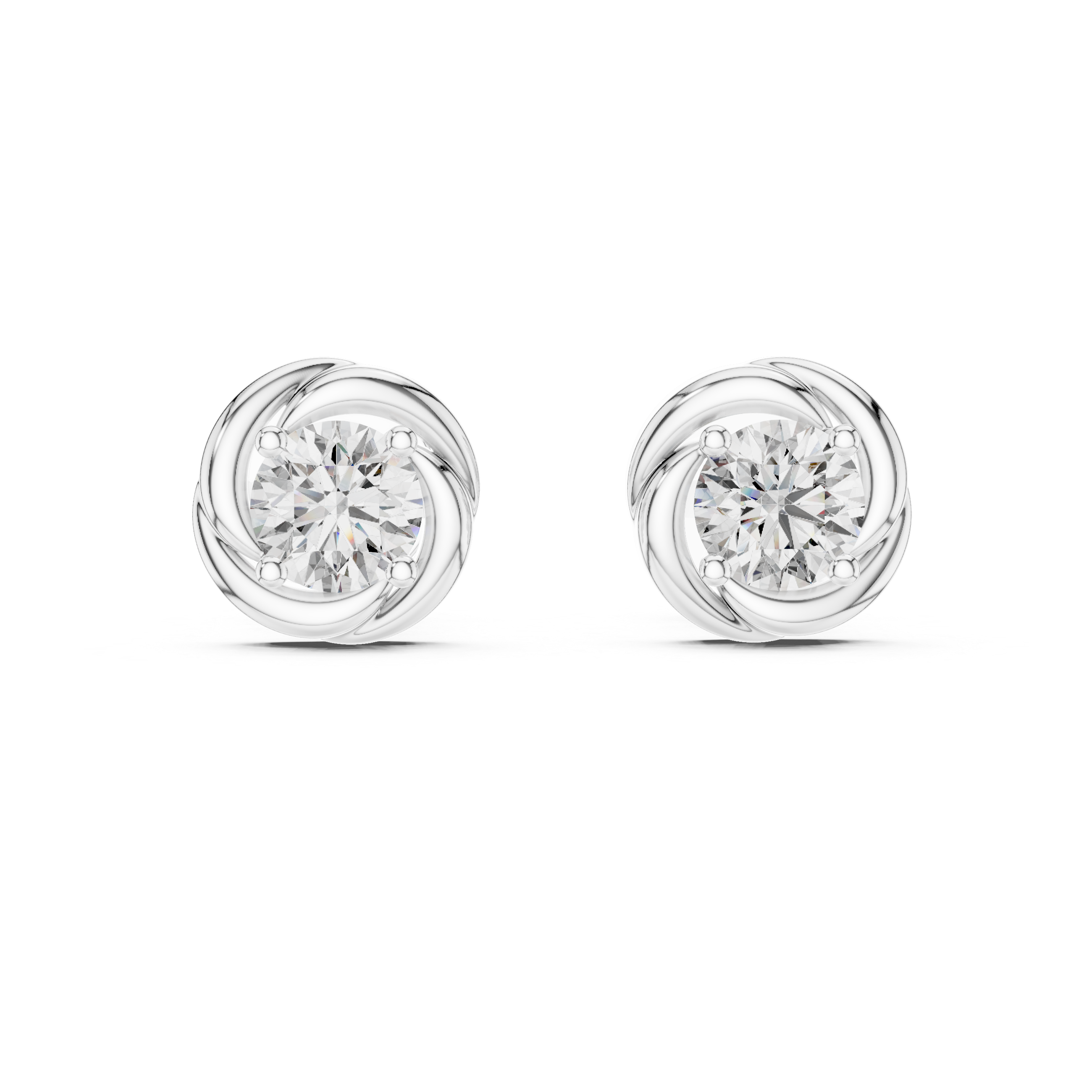 Swirl Frame Round Diamond Stud Earrings