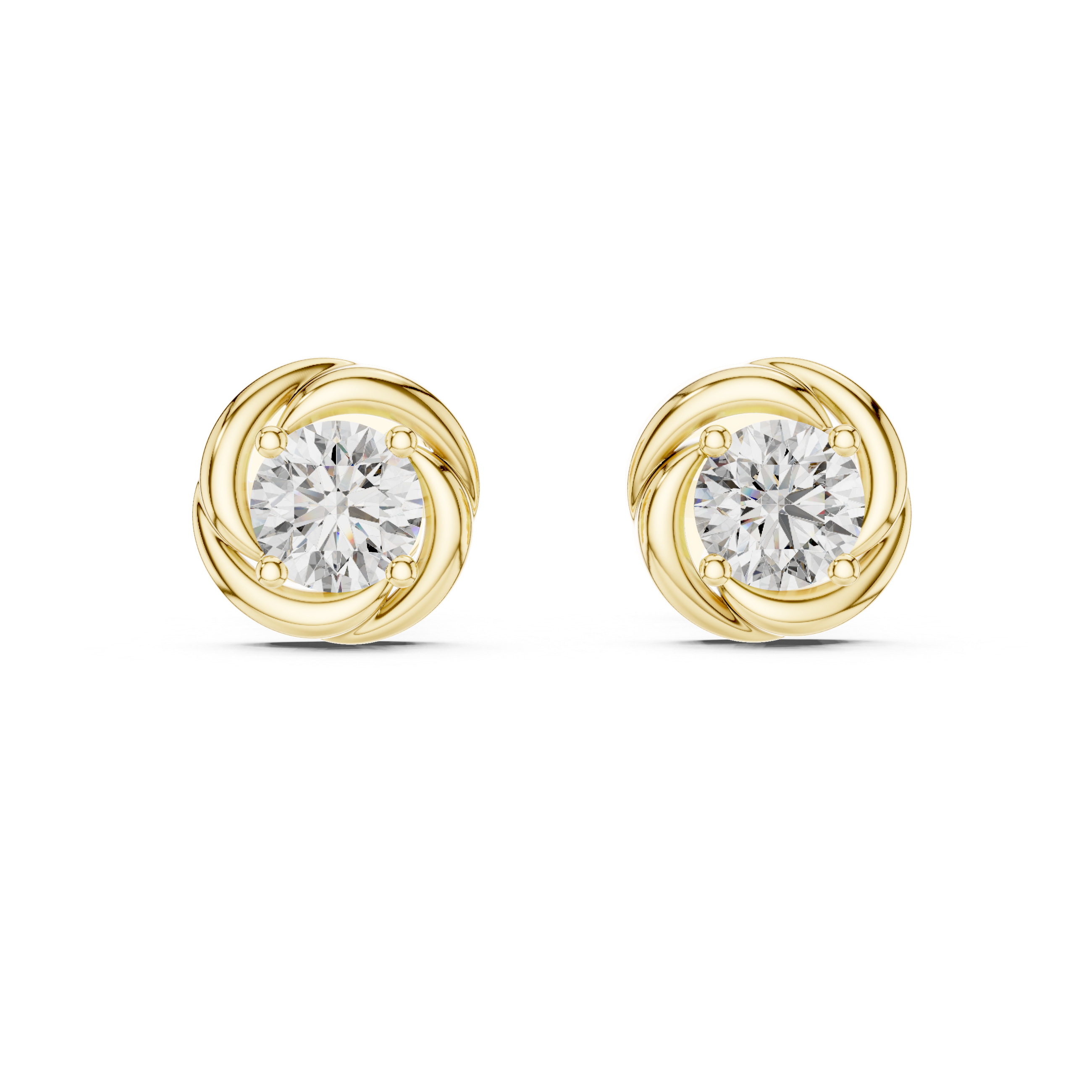 Swirl Frame Round Diamond Stud Earrings