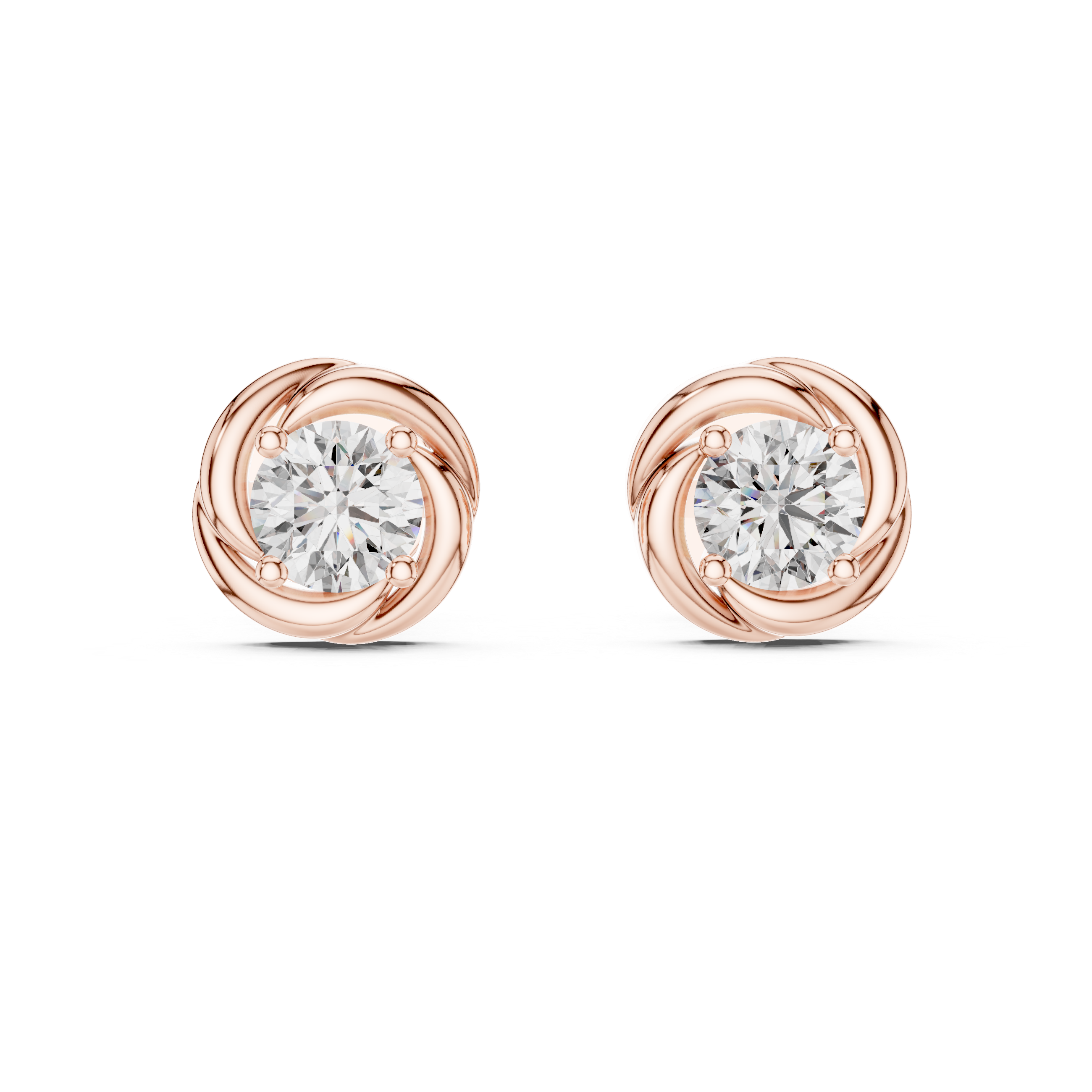Swirl Frame Round Diamond Stud Earrings