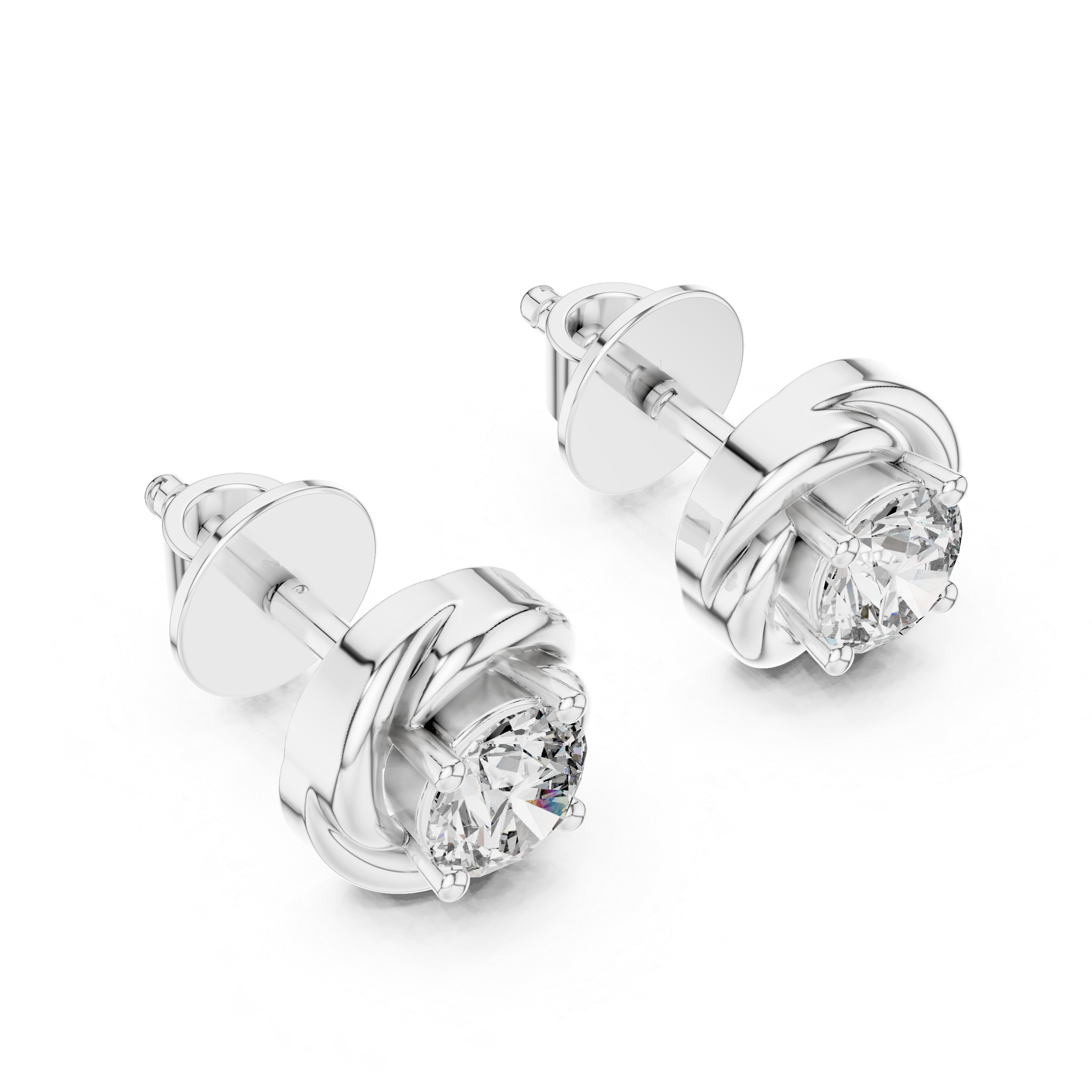 Swirl Frame Round Diamond Stud Earrings