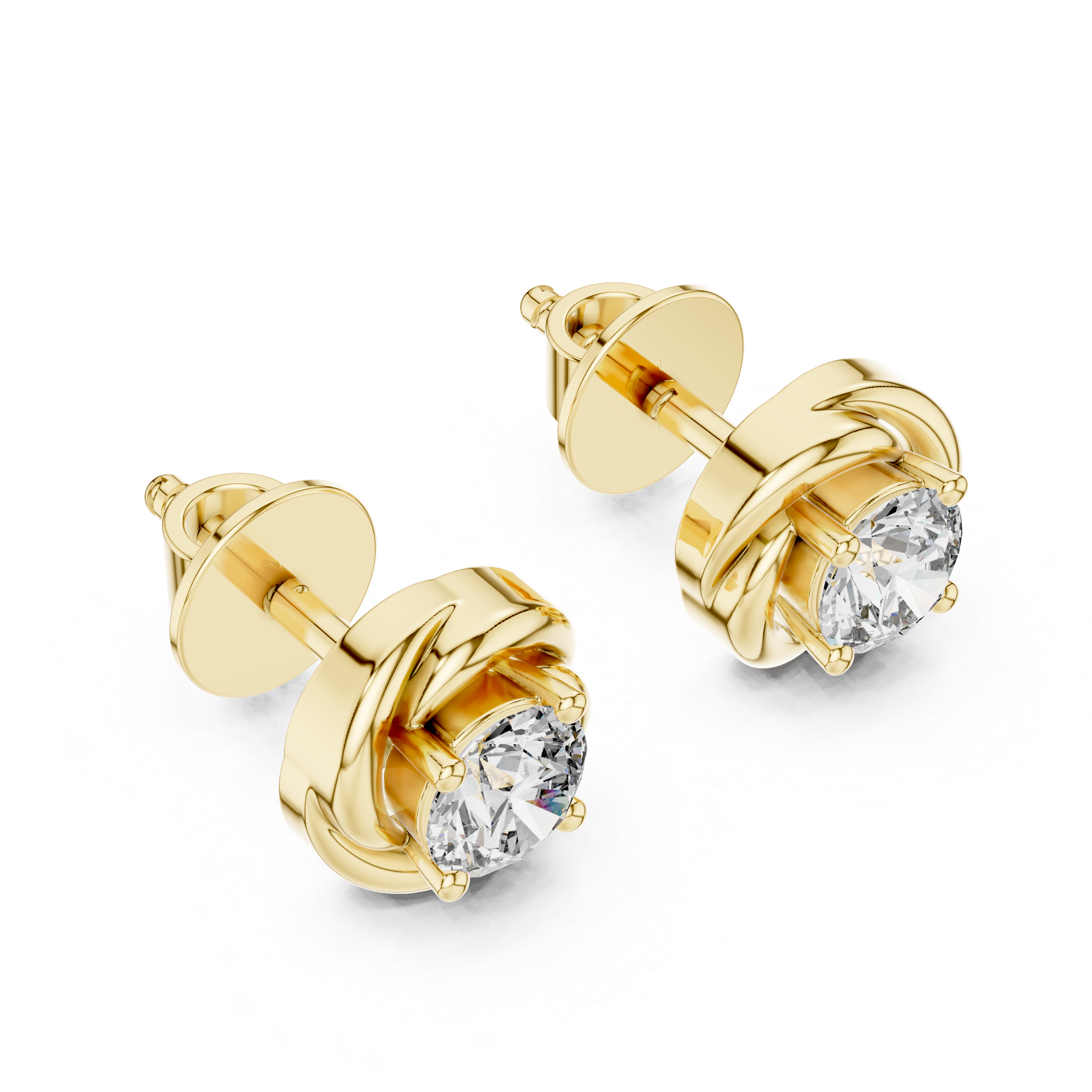 Swirl Frame Round Diamond Stud Earrings