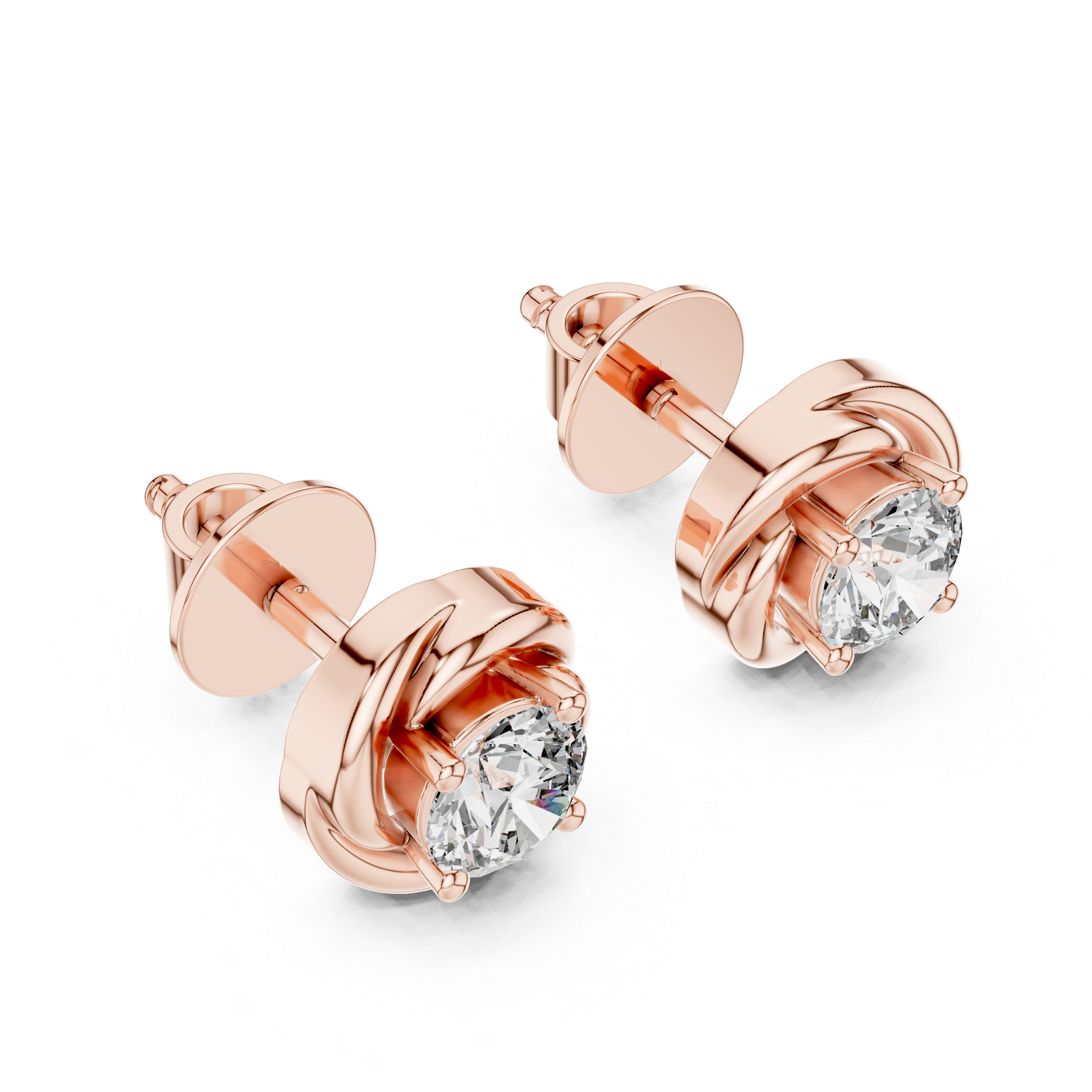 Swirl Frame Round Diamond Stud Earrings