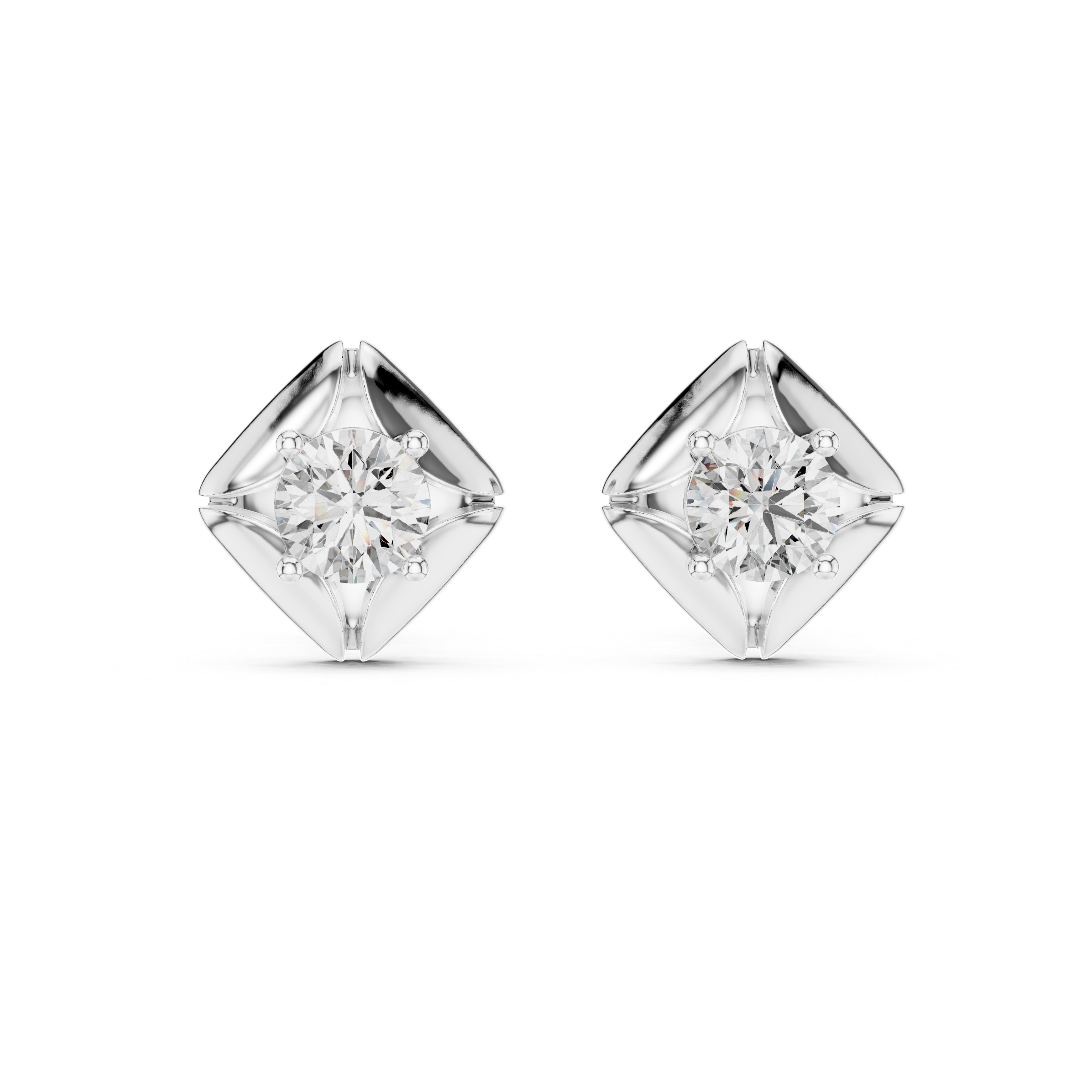 Sculpted Petal Round Diamond Stud Earrings