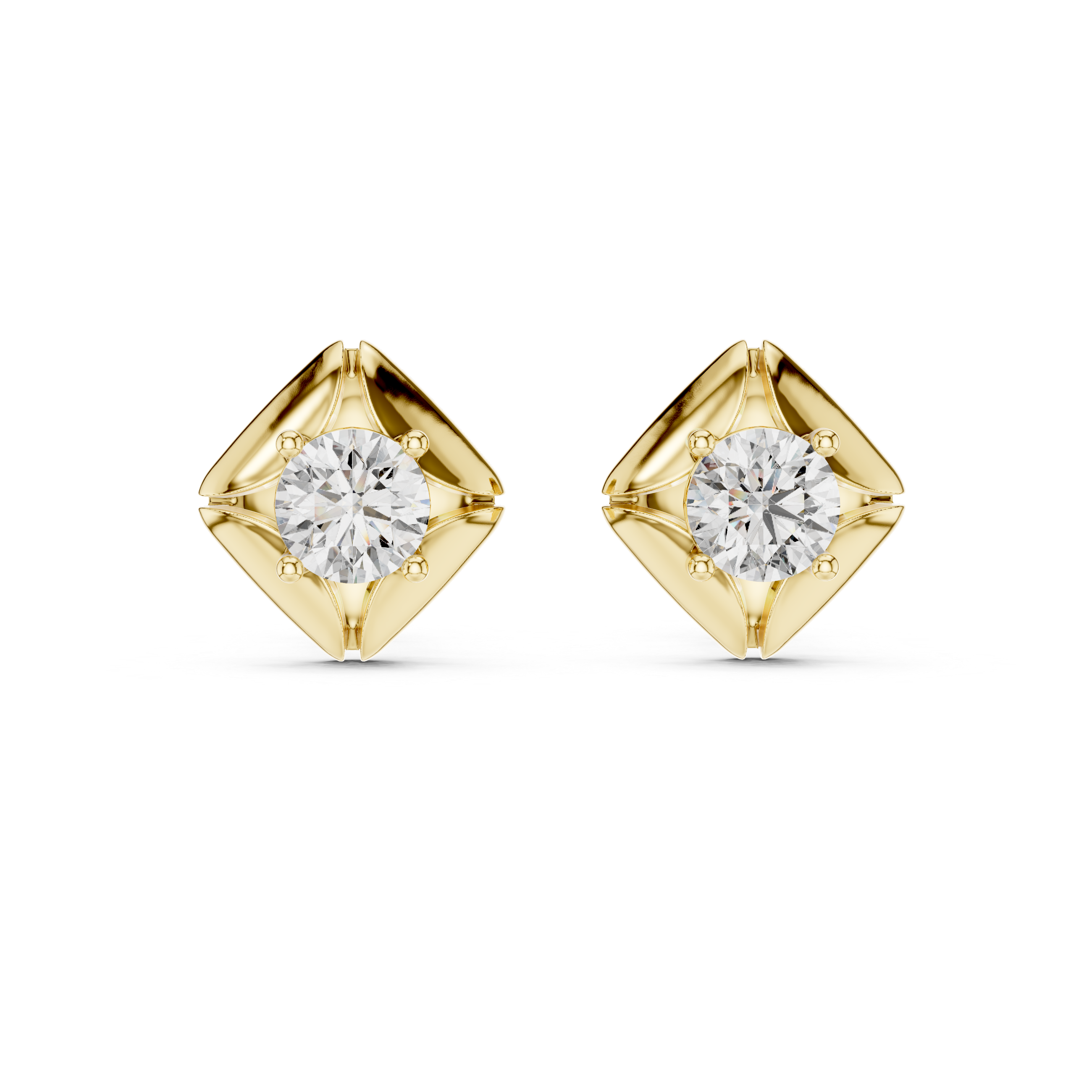Sculpted Petal Round Diamond Stud Earrings