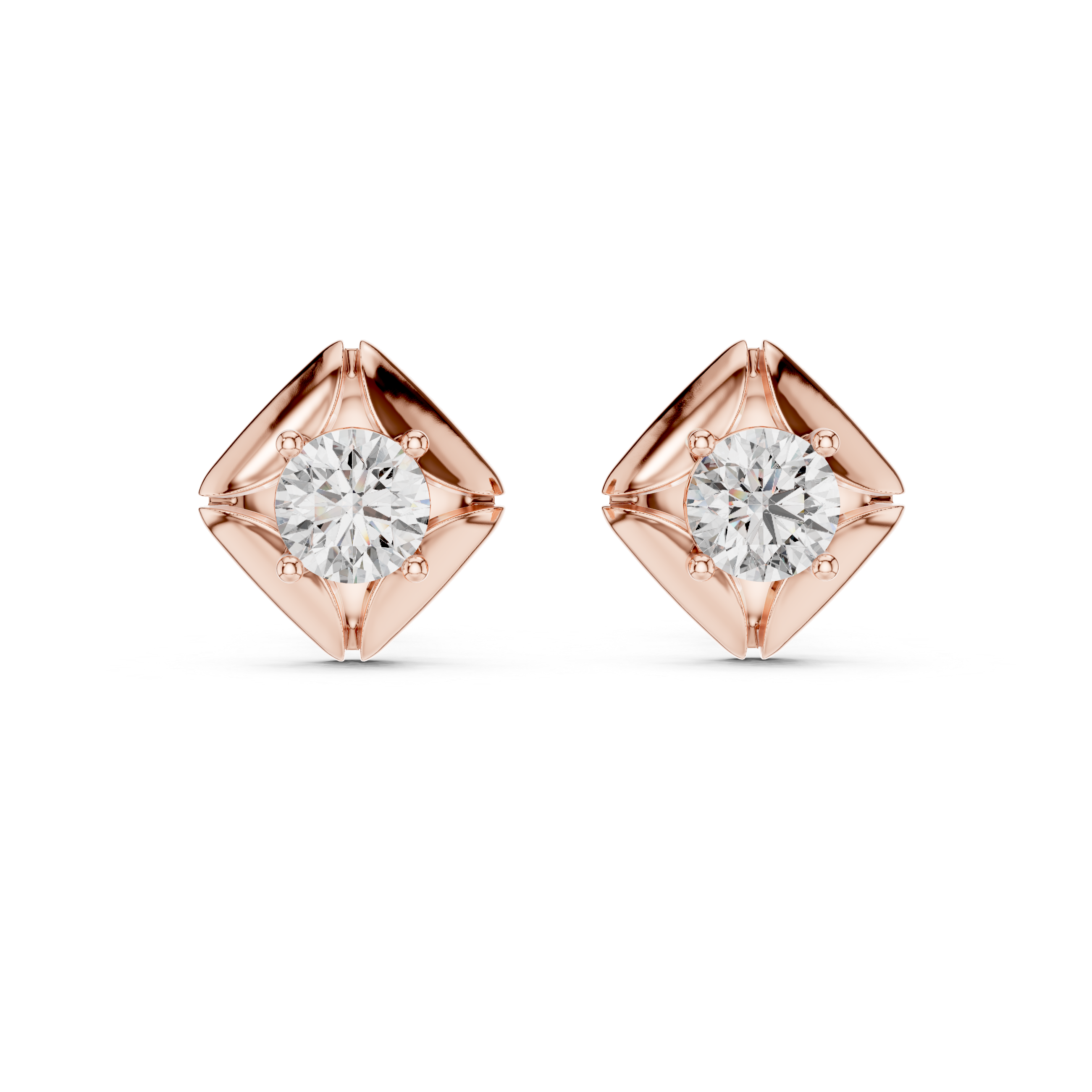 Sculpted Petal Round Diamond Stud Earrings