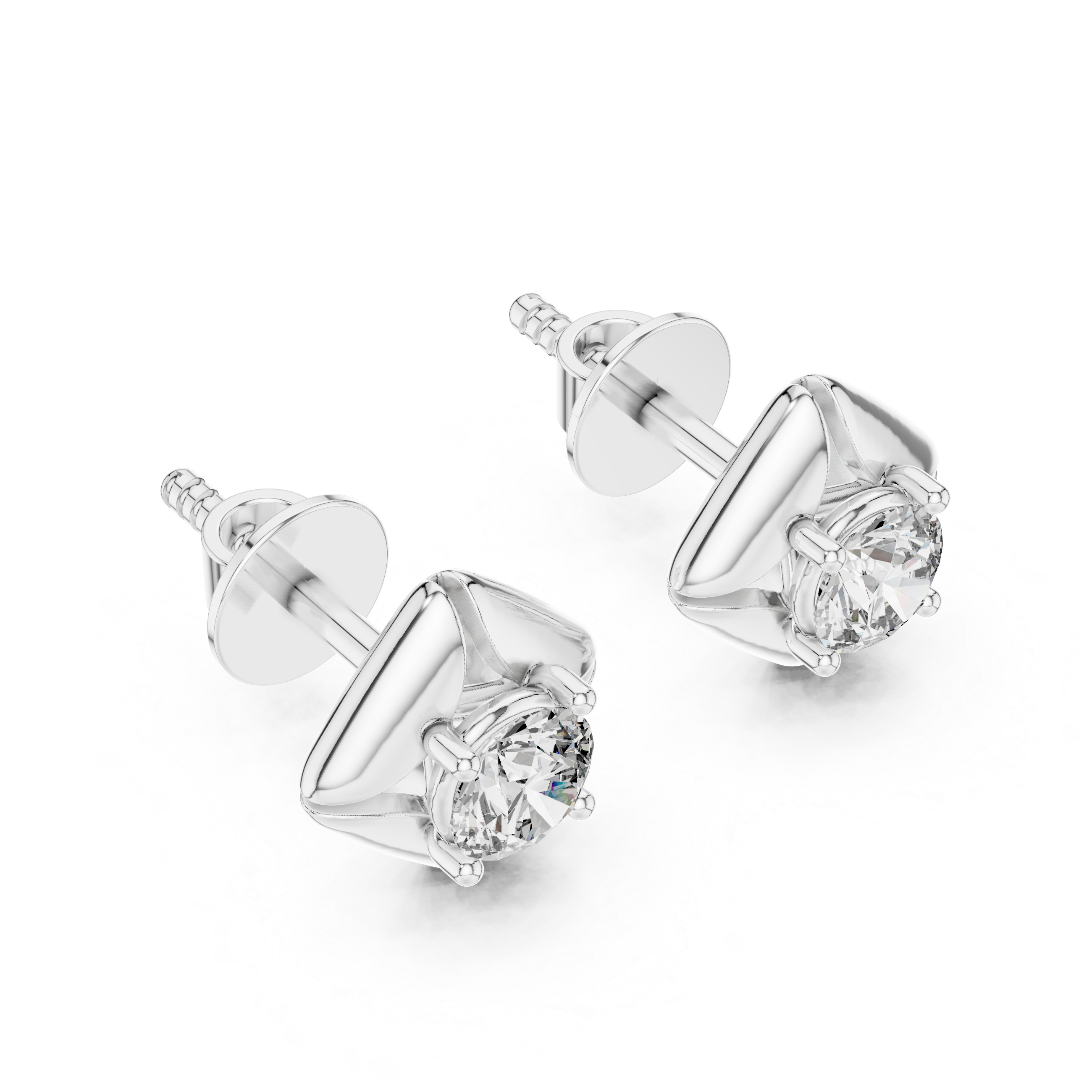 Sculpted Petal Round Diamond Stud Earrings