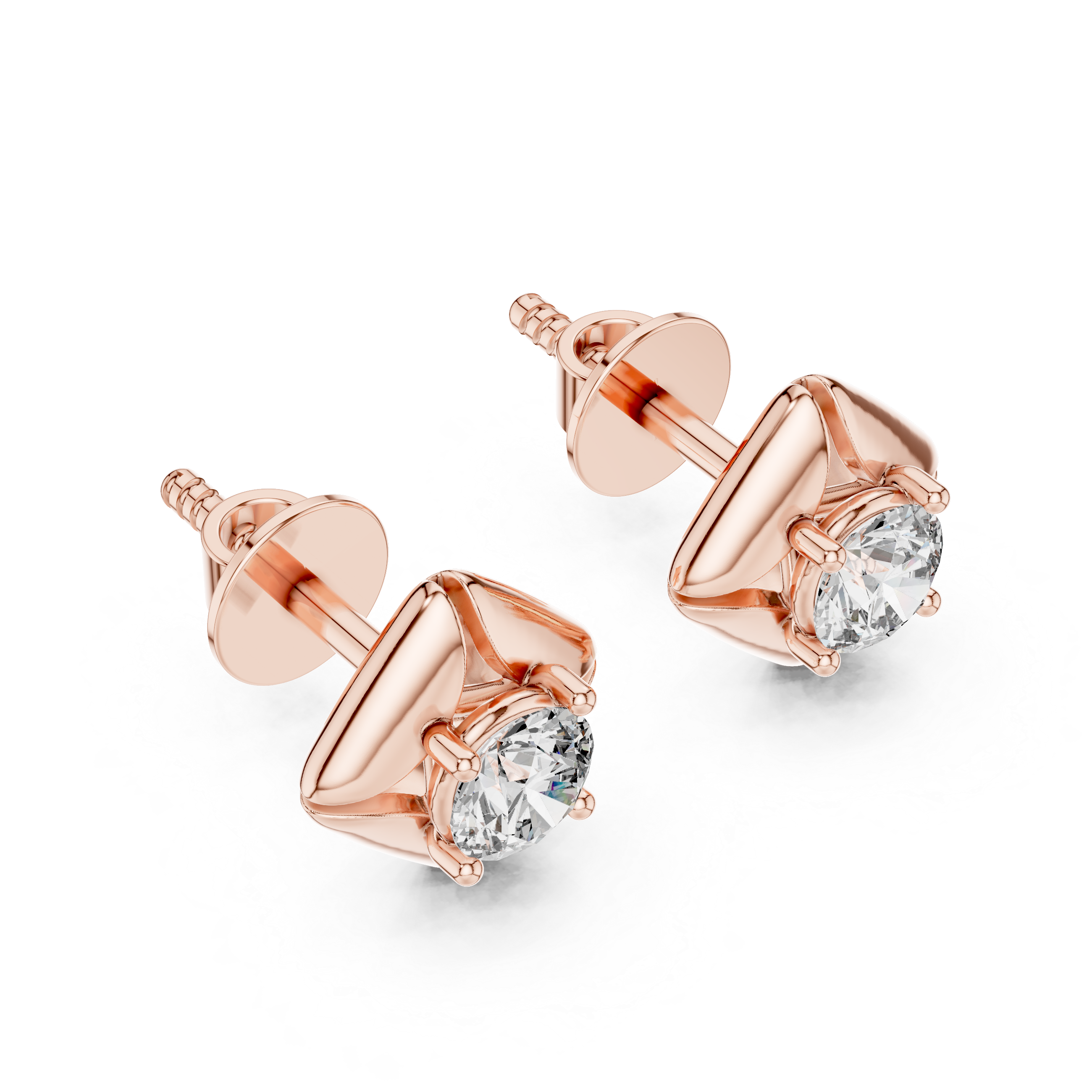 Sculpted Petal Round Diamond Stud Earrings