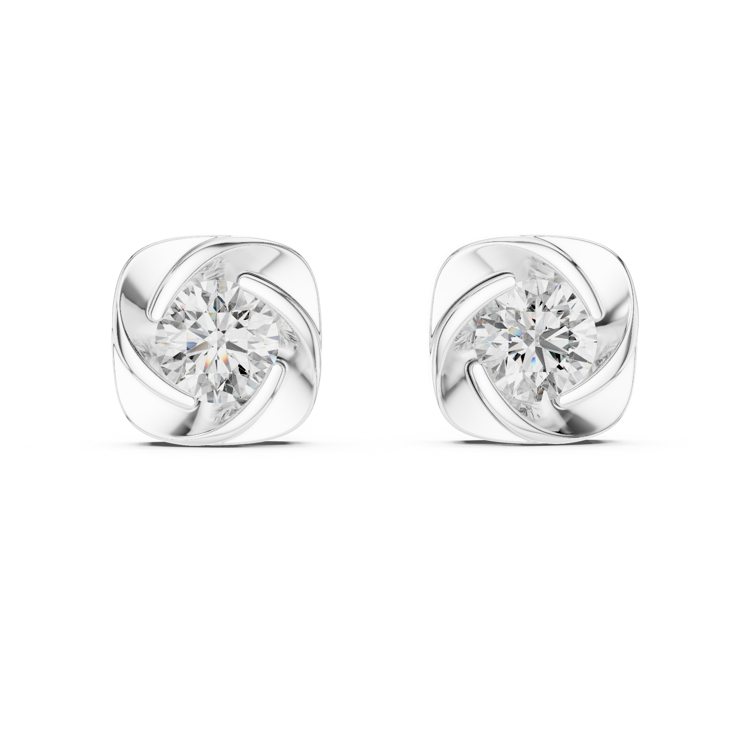 Sculpted Swirl Round Diamond Stud Earrings