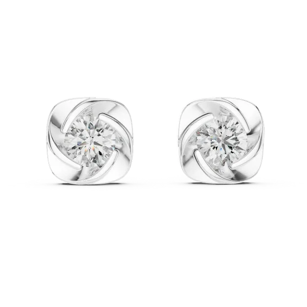 Sculpted Swirl Round Diamond Stud Earrings