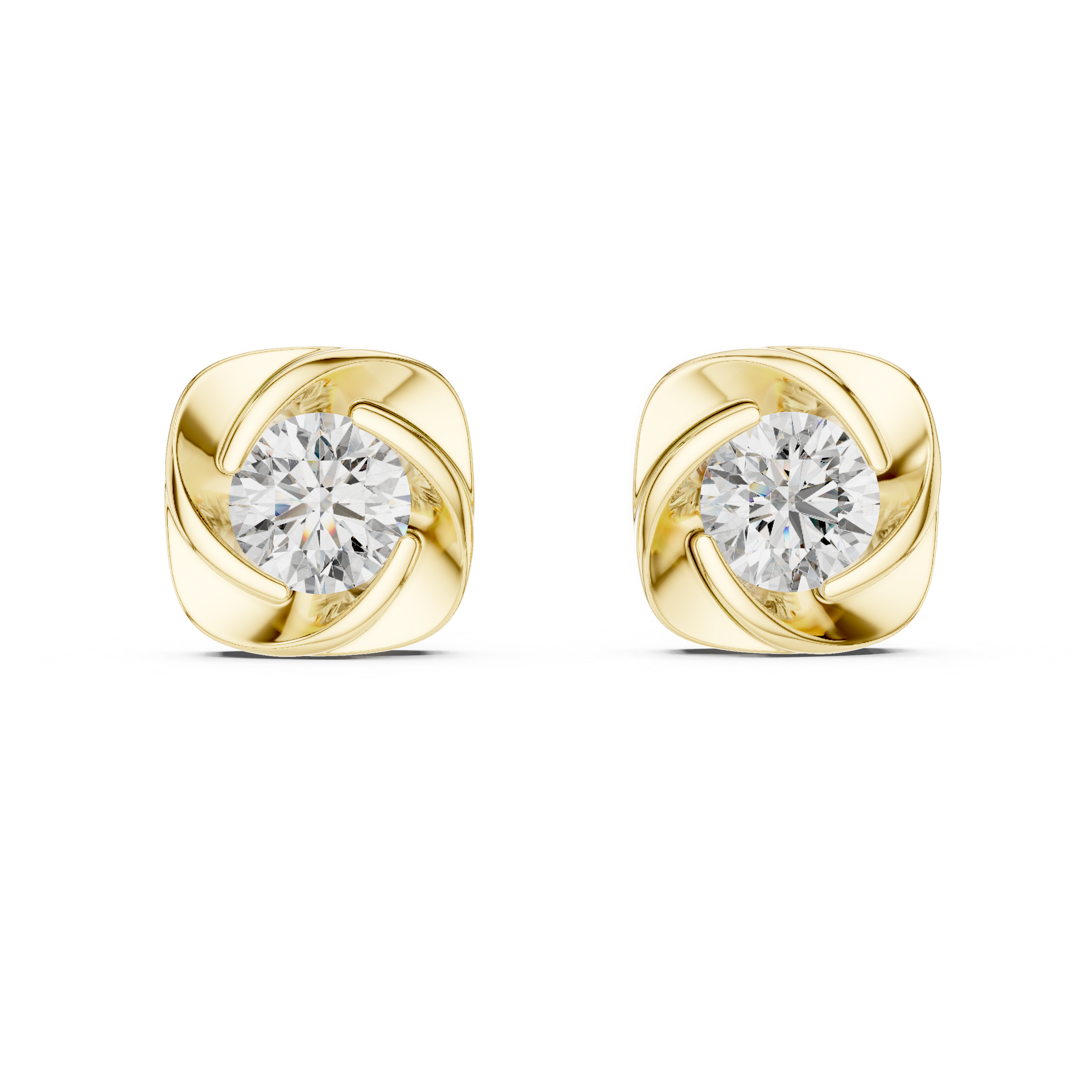 Sculpted Swirl Round Diamond Stud Earrings