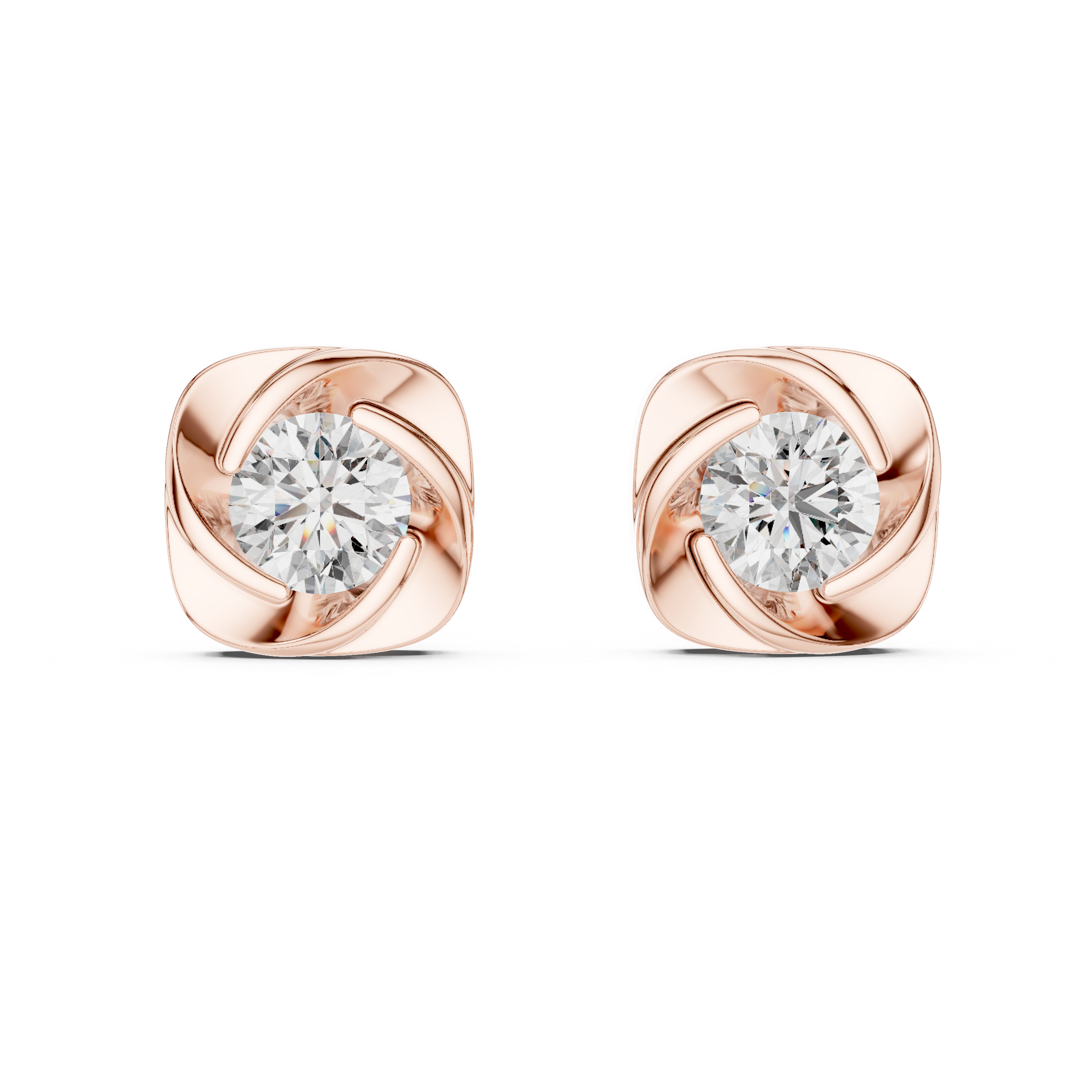 Sculpted Swirl Round Diamond Stud Earrings
