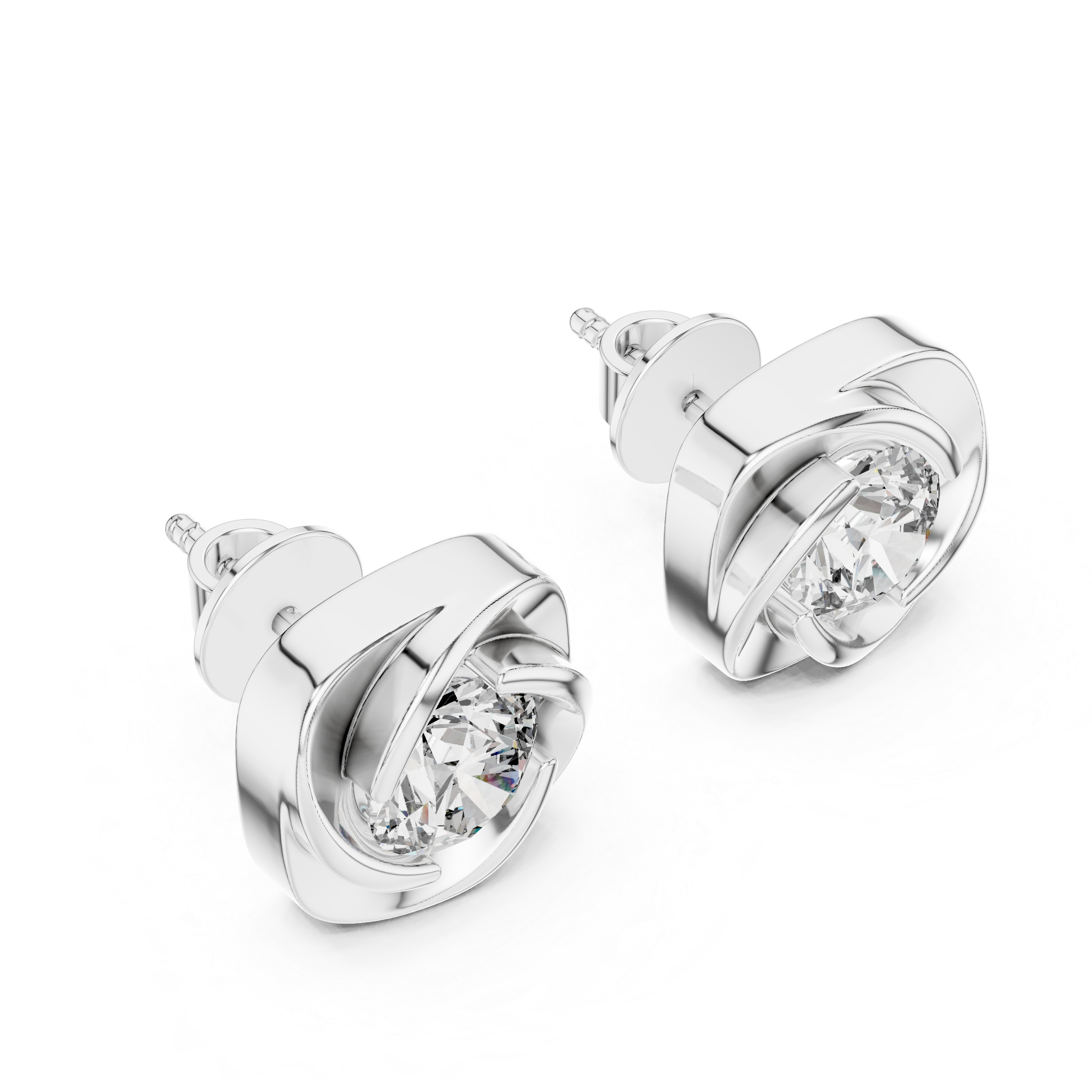 Sculpted Swirl Round Diamond Stud Earrings