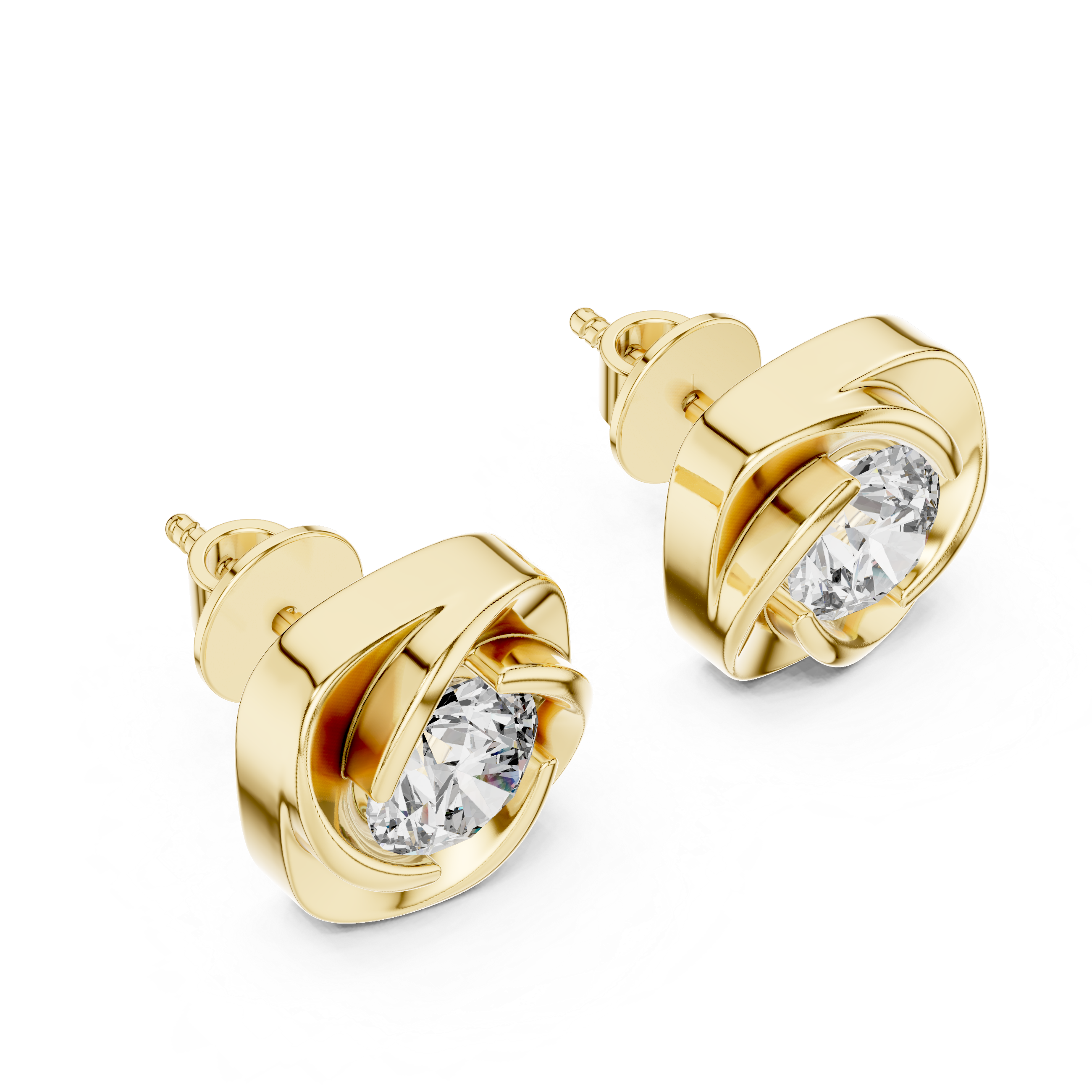 Sculpted Swirl Round Diamond Stud Earrings