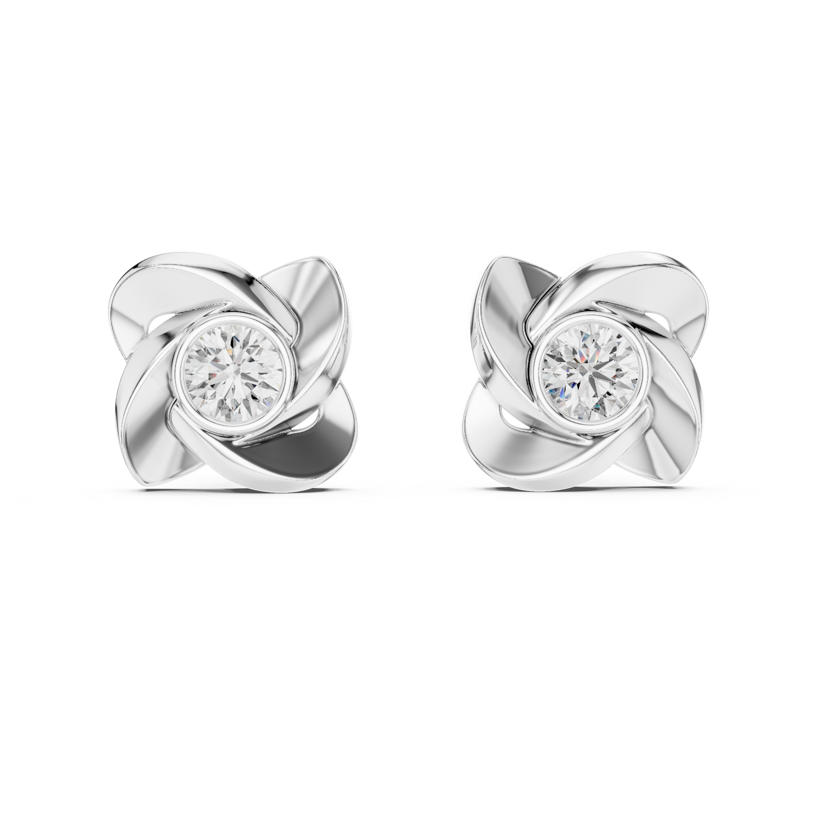 Petal Swirl Diamond Stud Earrings
