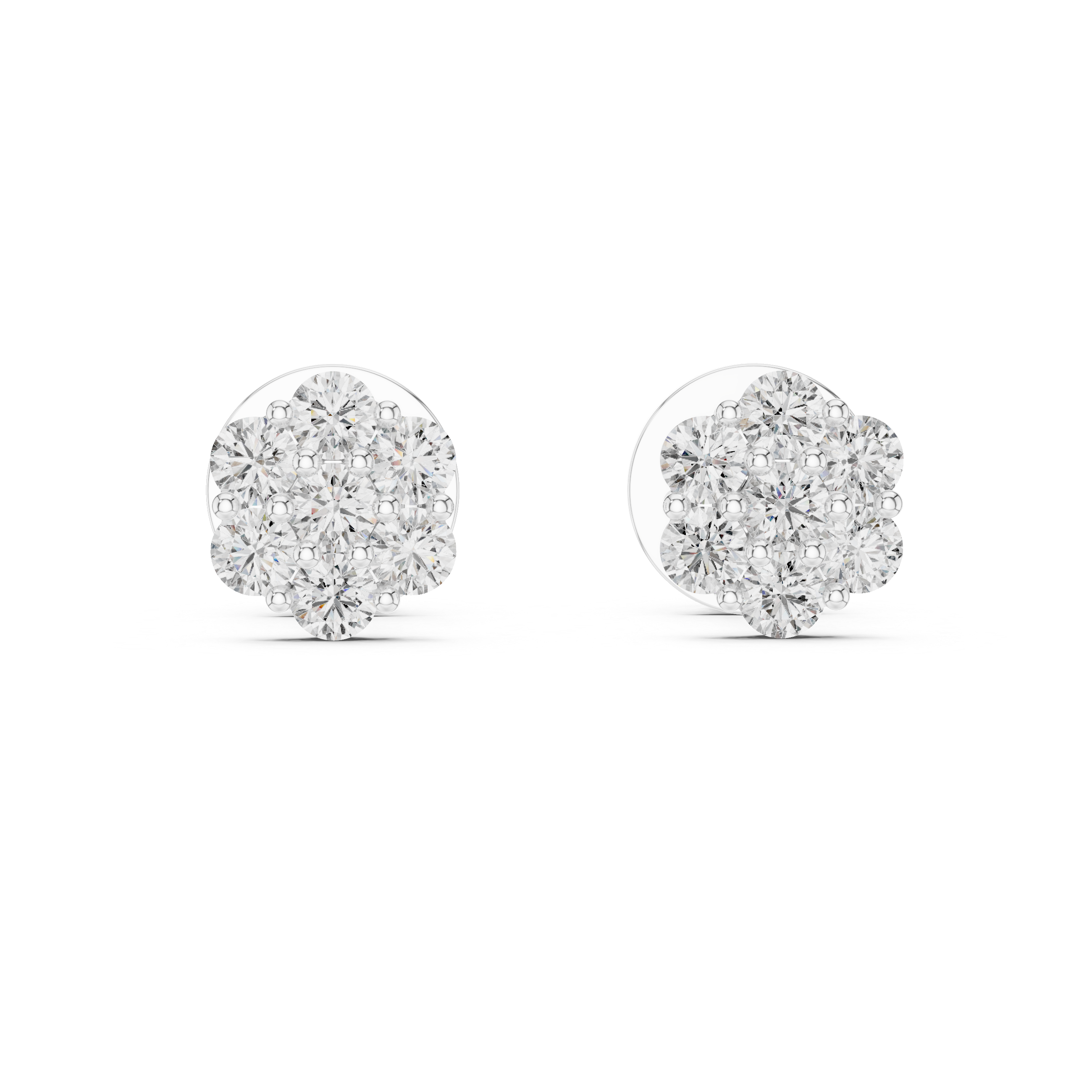 Seven-Stone Floral Diamond Cluster Stud Earrings