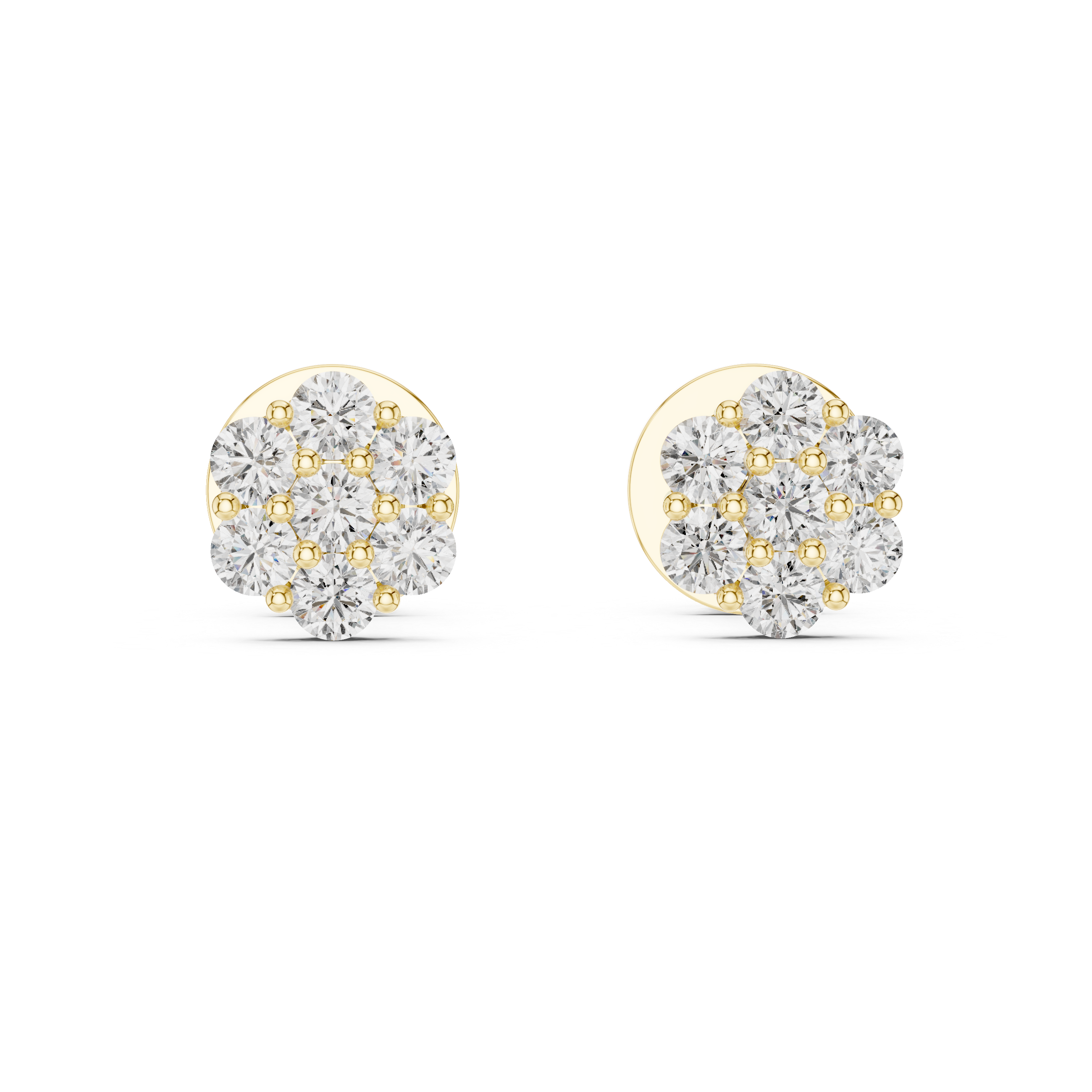 Seven-Stone Floral Diamond Cluster Stud Earrings