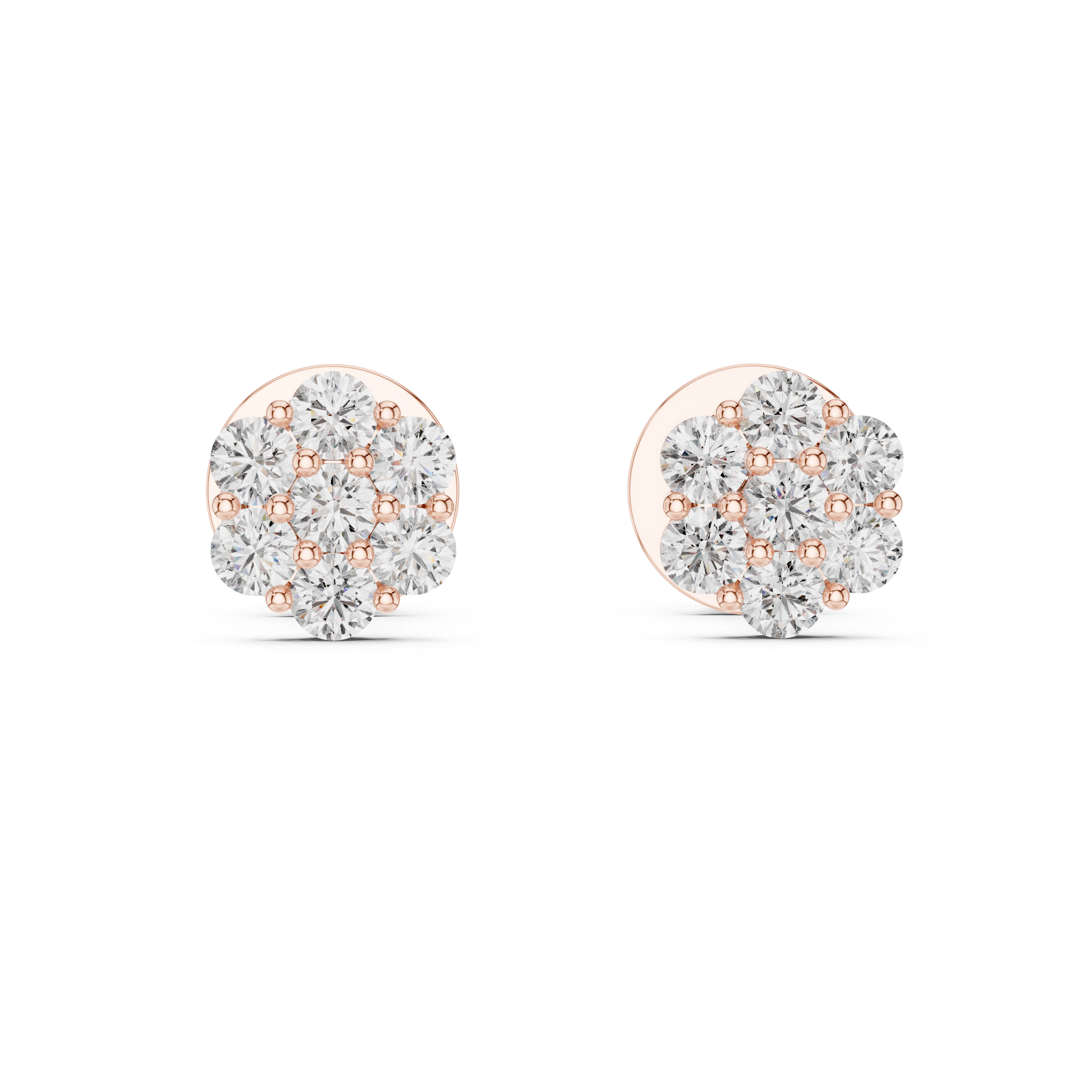 Seven-Stone Floral Diamond Cluster Stud Earrings