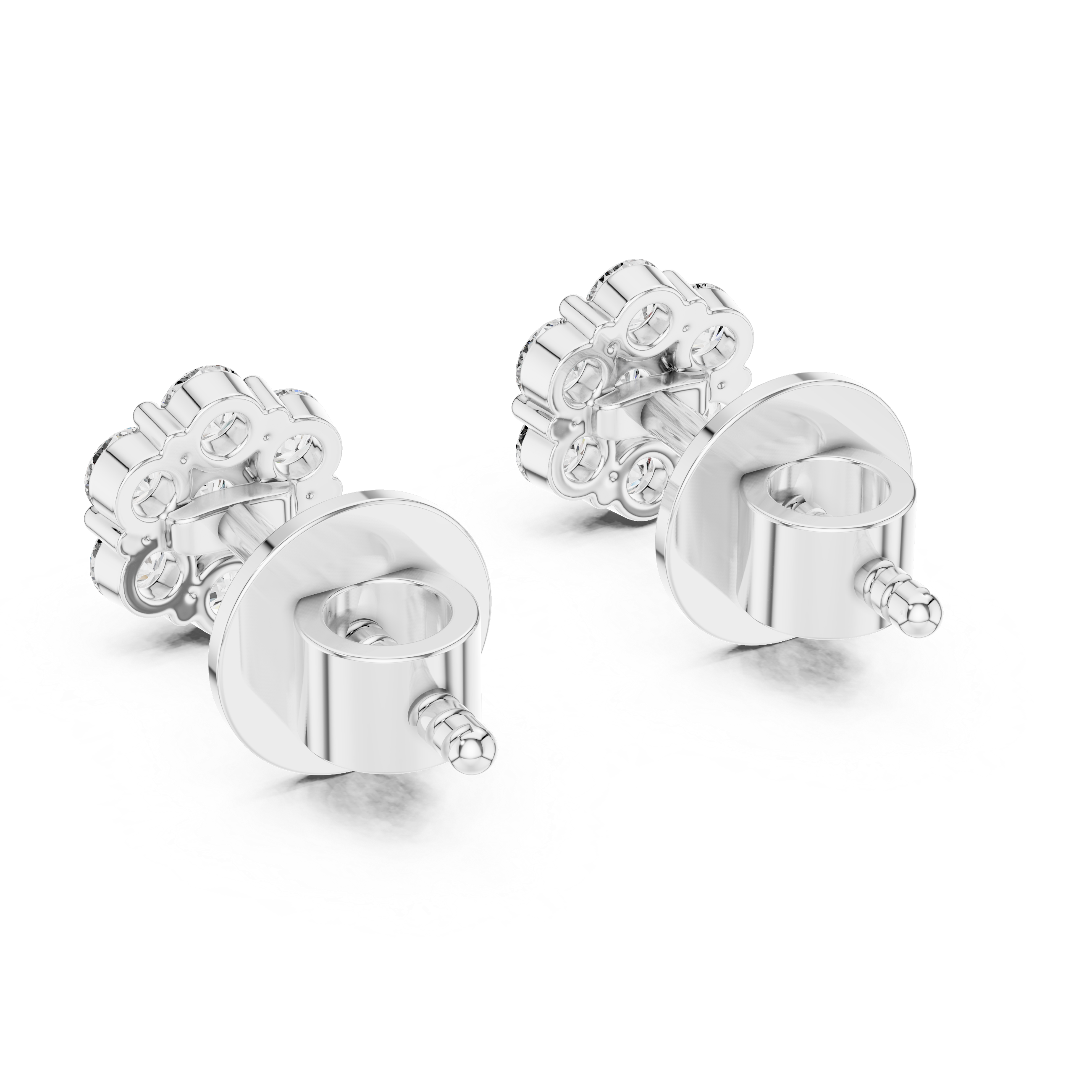 Seven-Stone Floral Diamond Cluster Stud Earrings