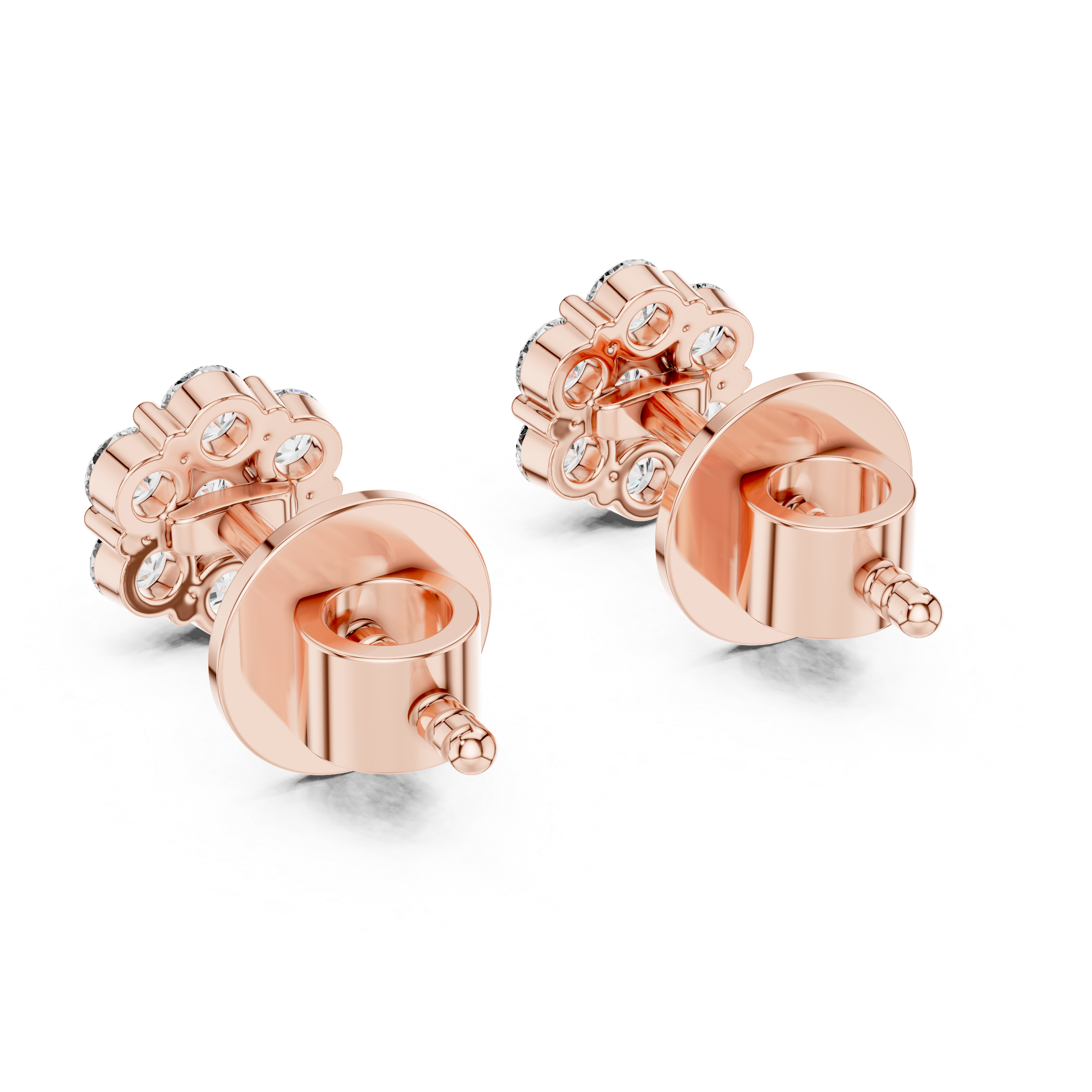 Seven-Stone Floral Diamond Cluster Stud Earrings