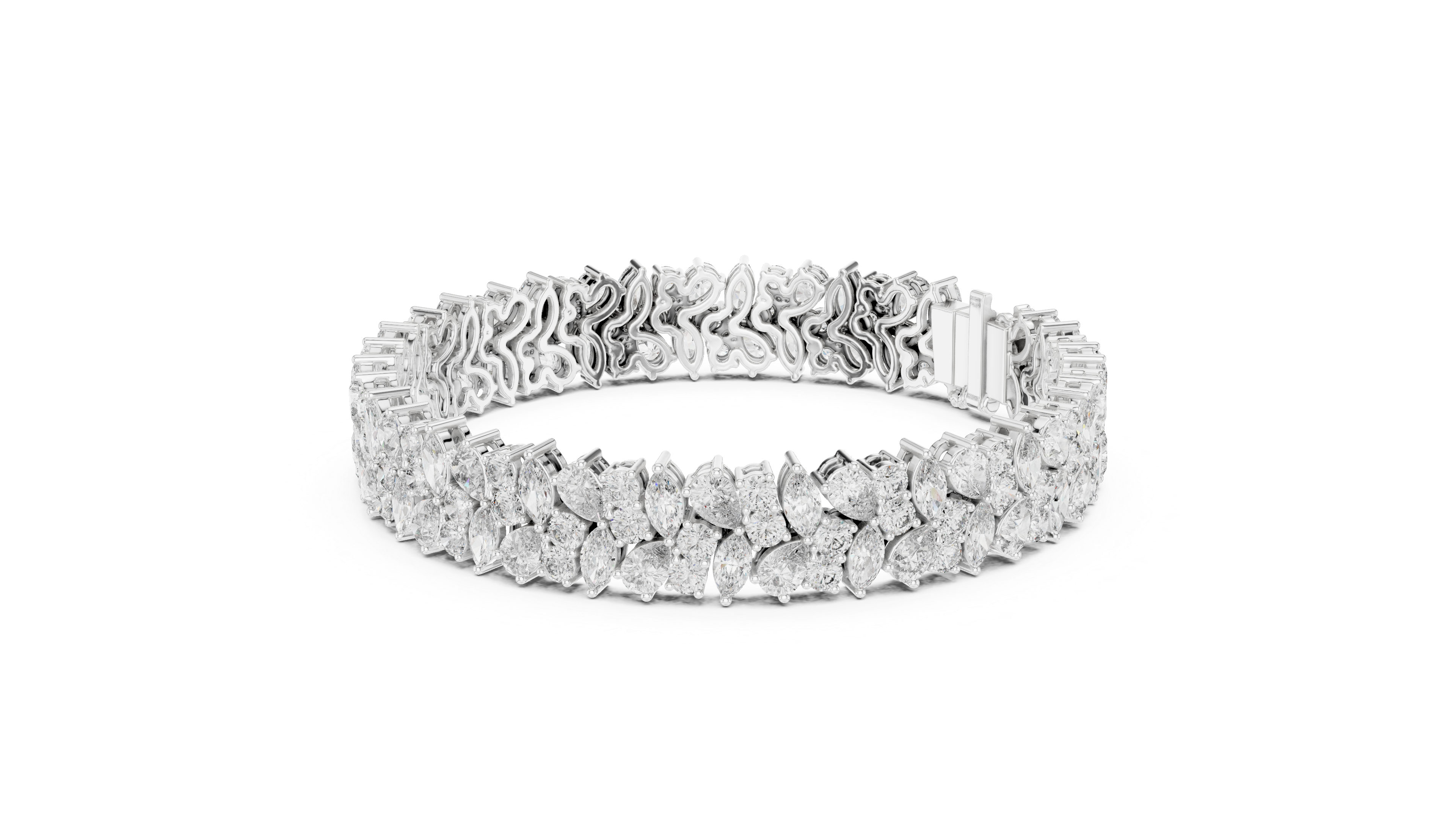 Lumière Floral Pear Marquise and Round Diamond Bracelet