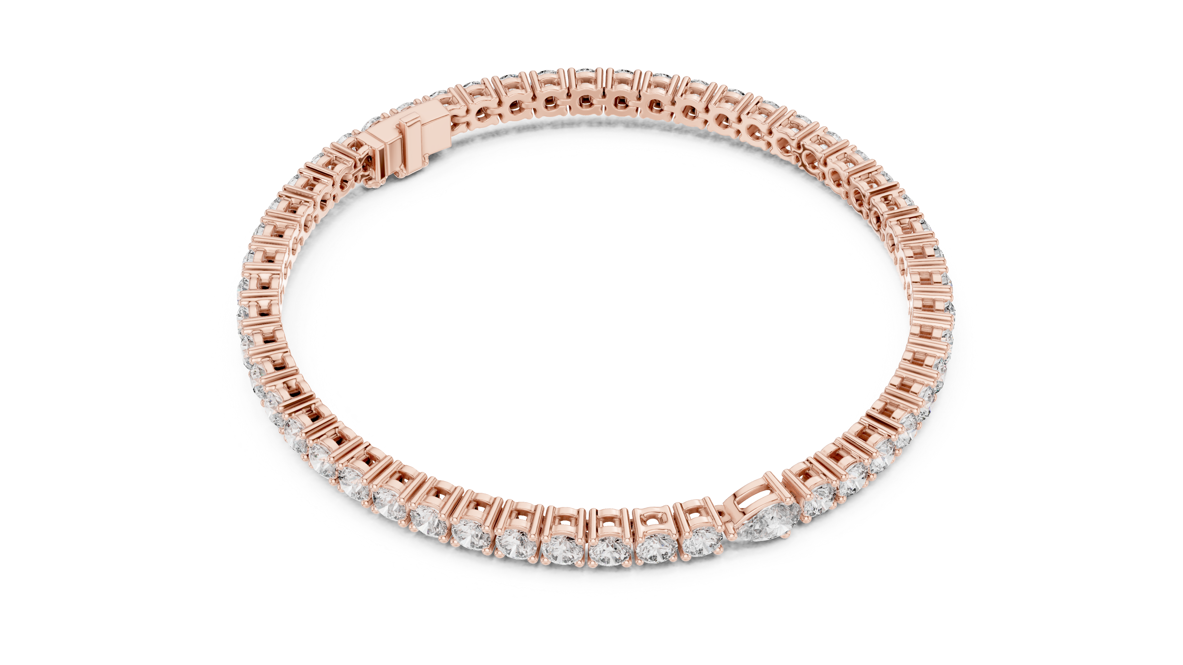 5.75ct round and pear diamond tennis bracelet in rose gold