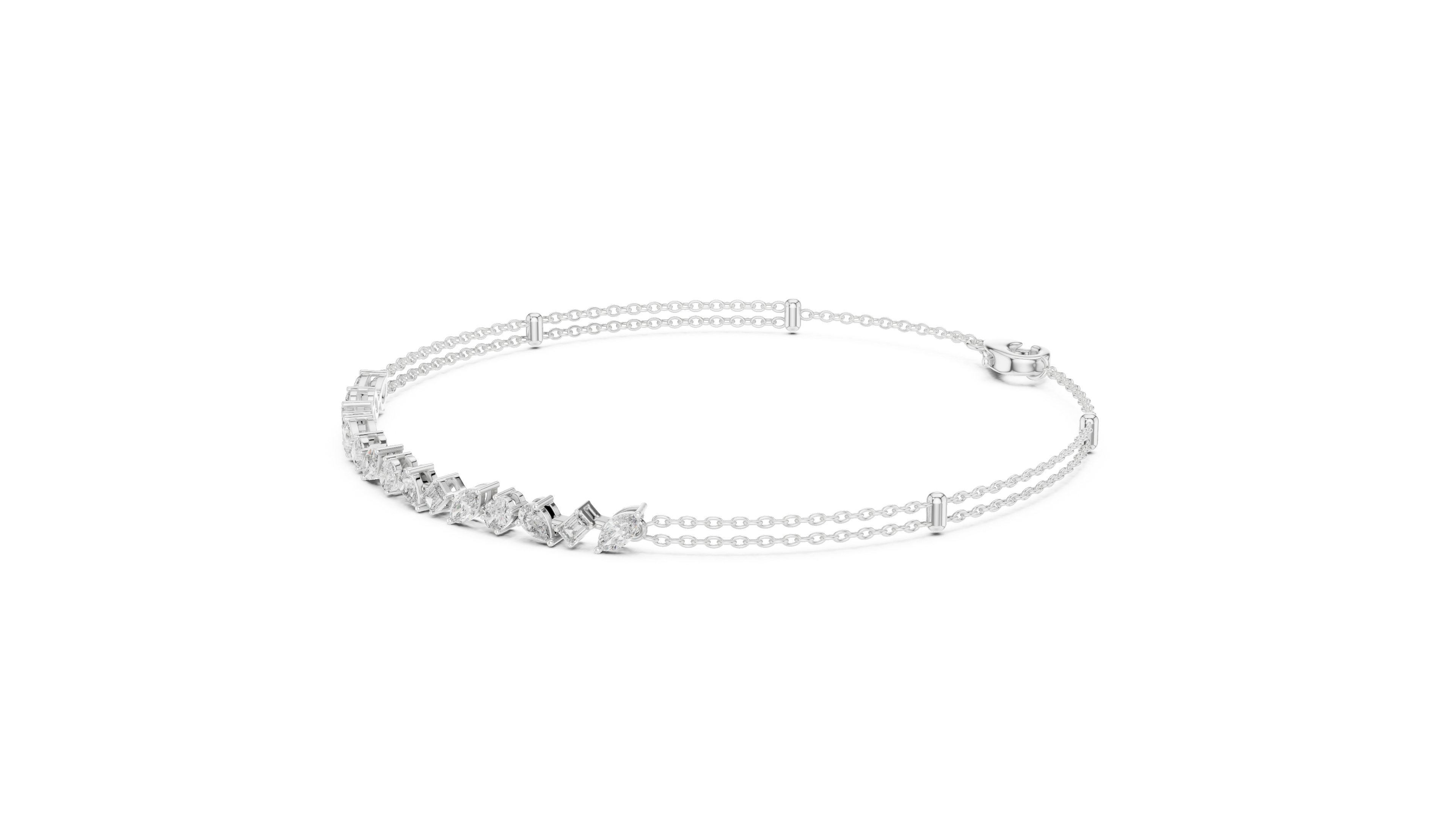 Multi-shape diamond chain bracelet in rose gold