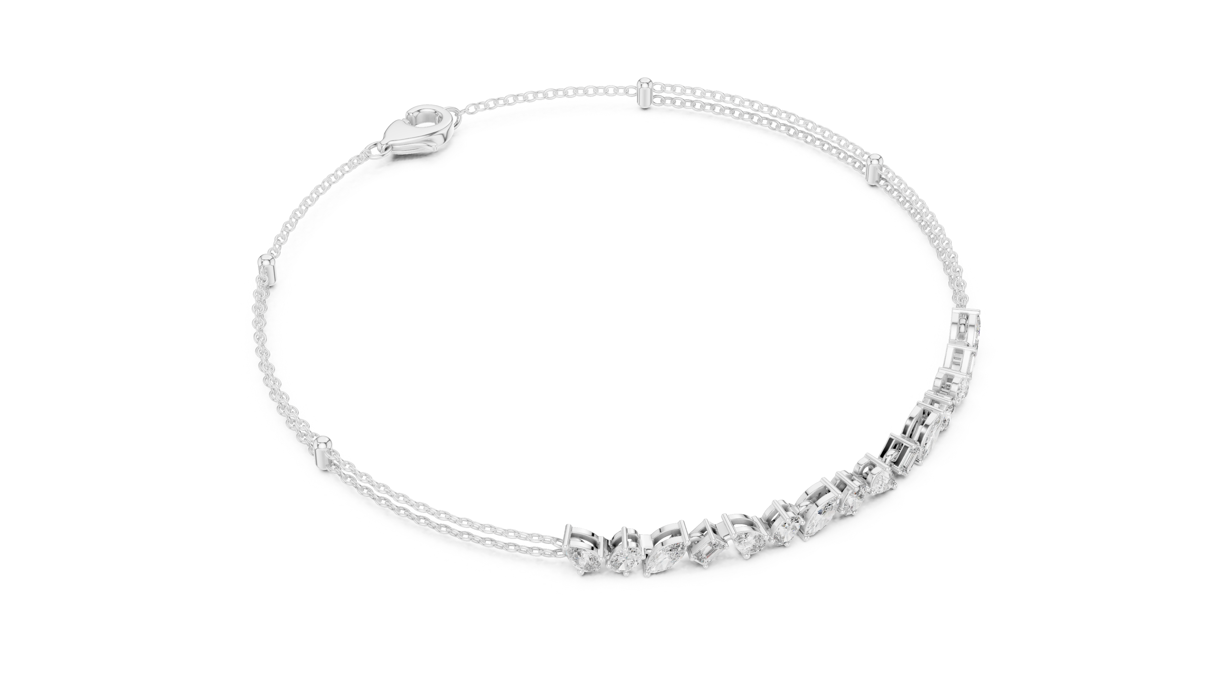 Multi-shape diamond chain bracelet in rose gold