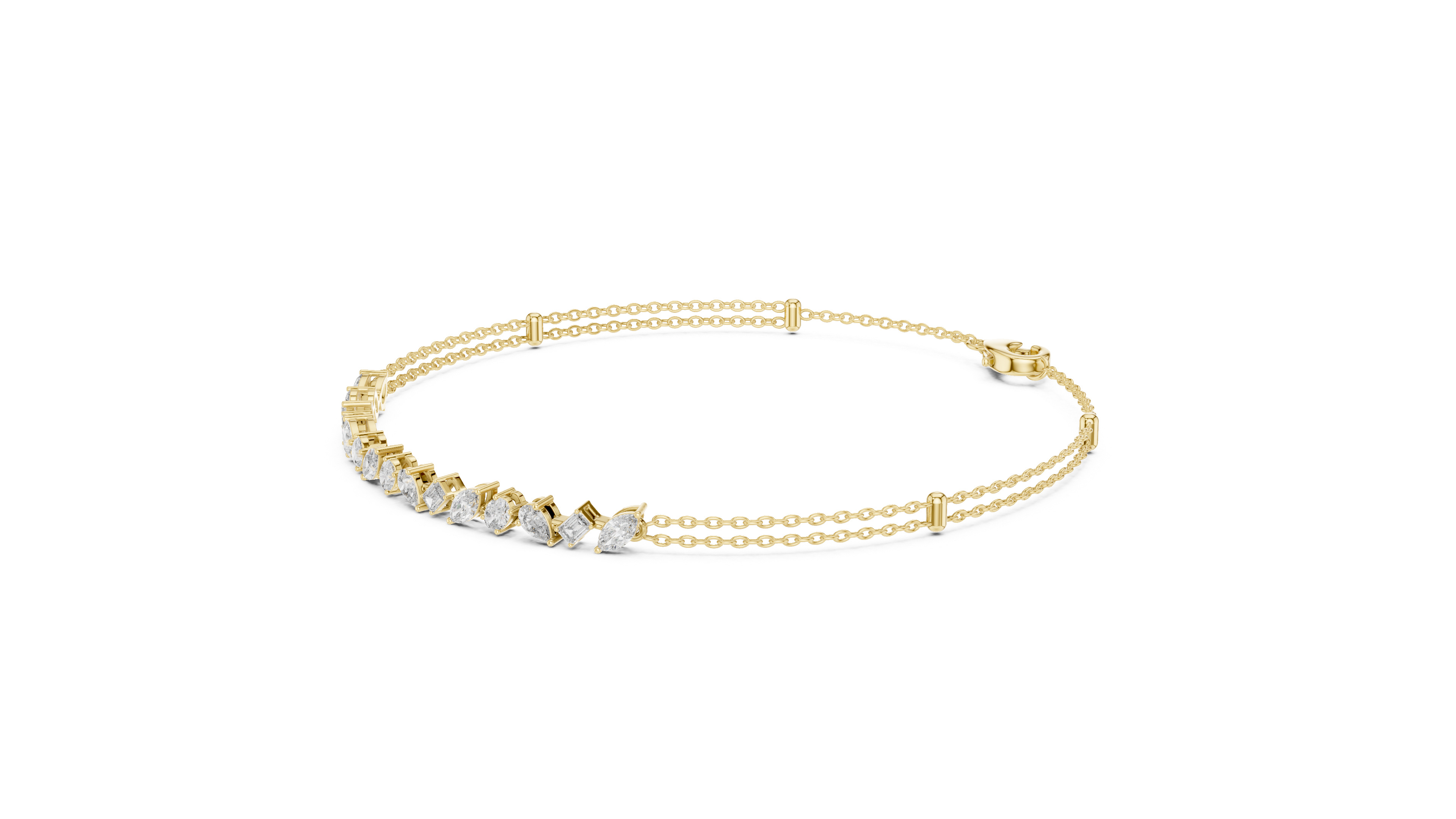 Multi-shape diamond chain bracelet in rose gold