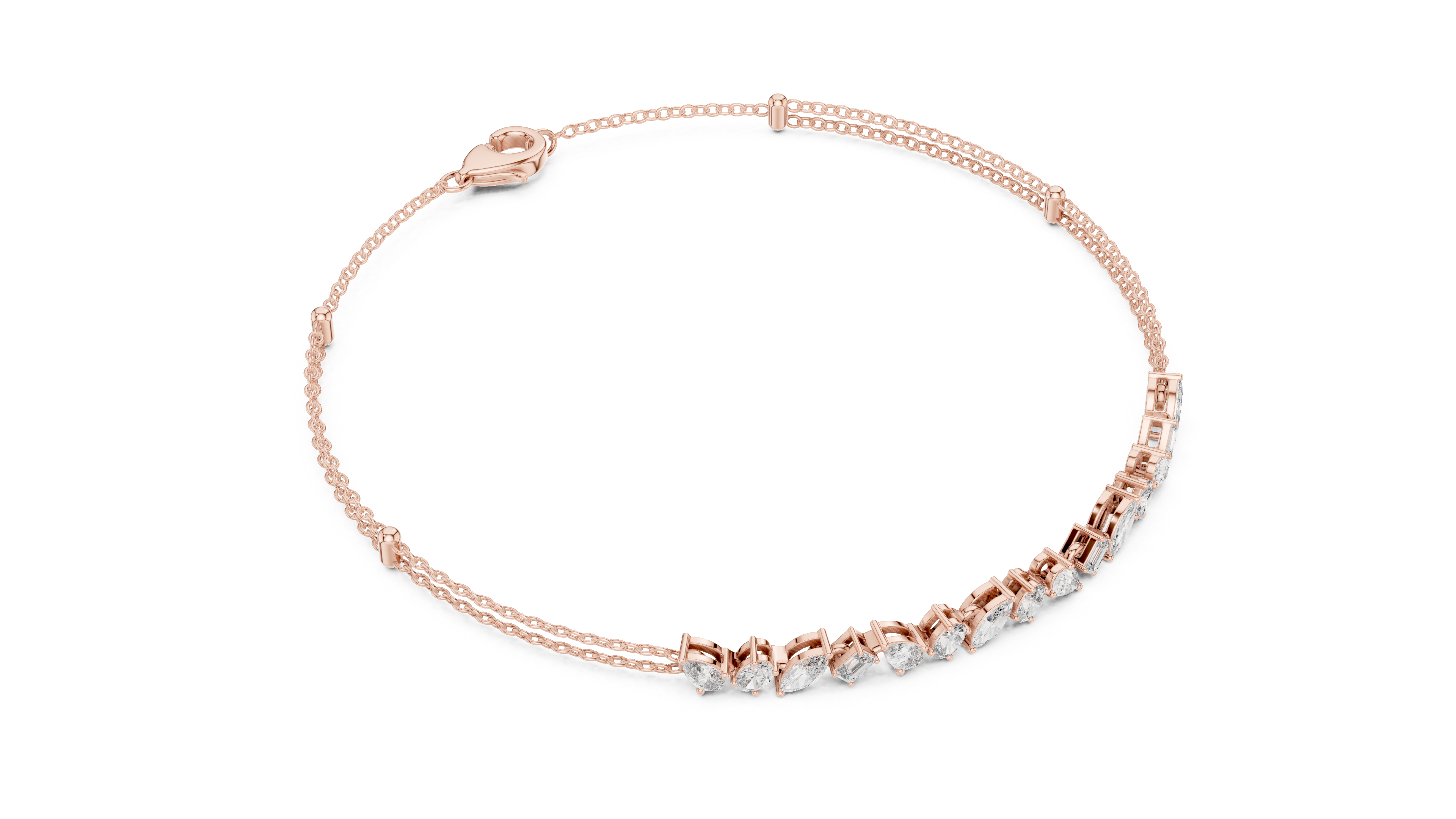 Multi-shape diamond chain bracelet in rose gold
