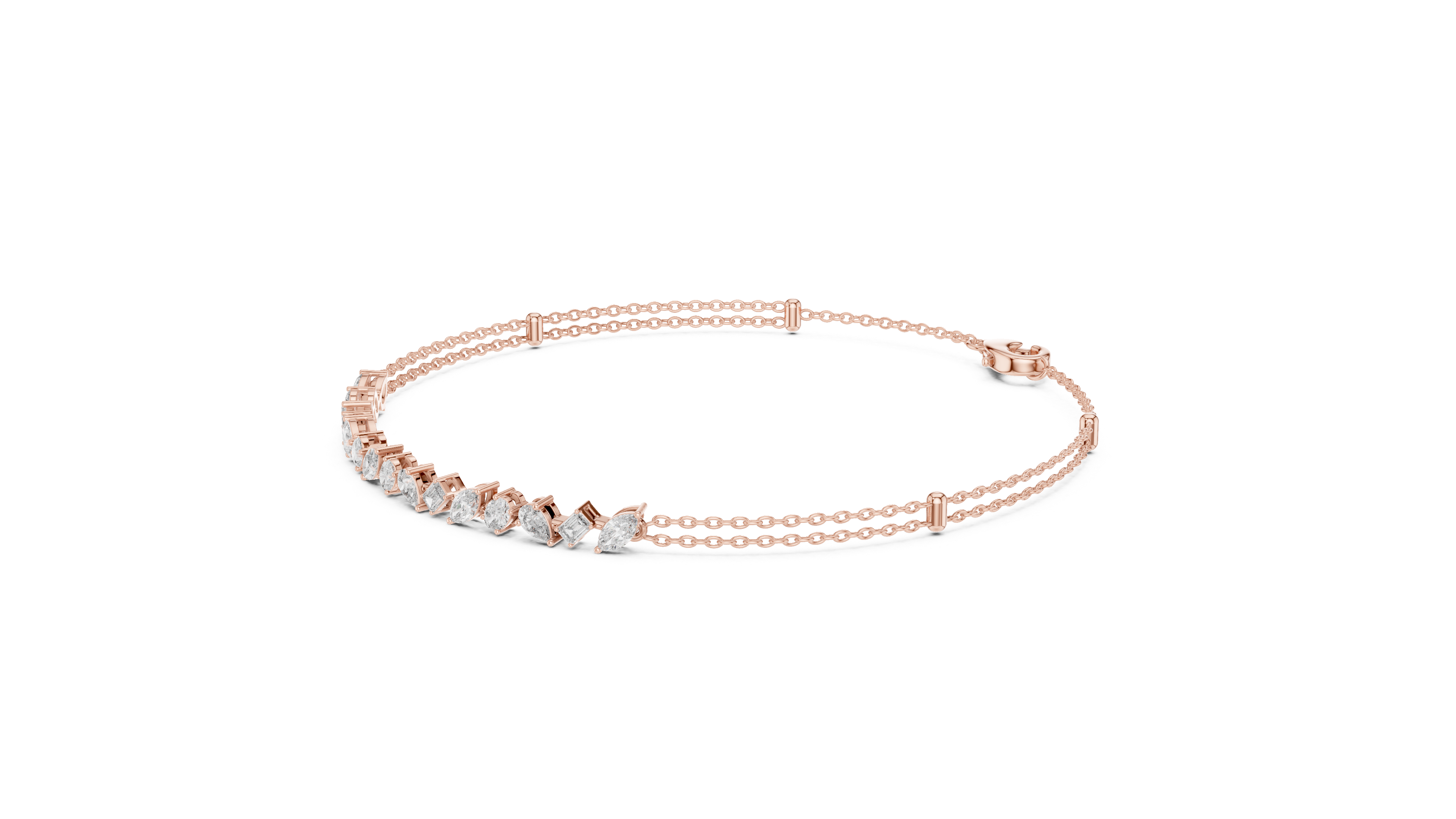 Multi-shape diamond chain bracelet in rose gold