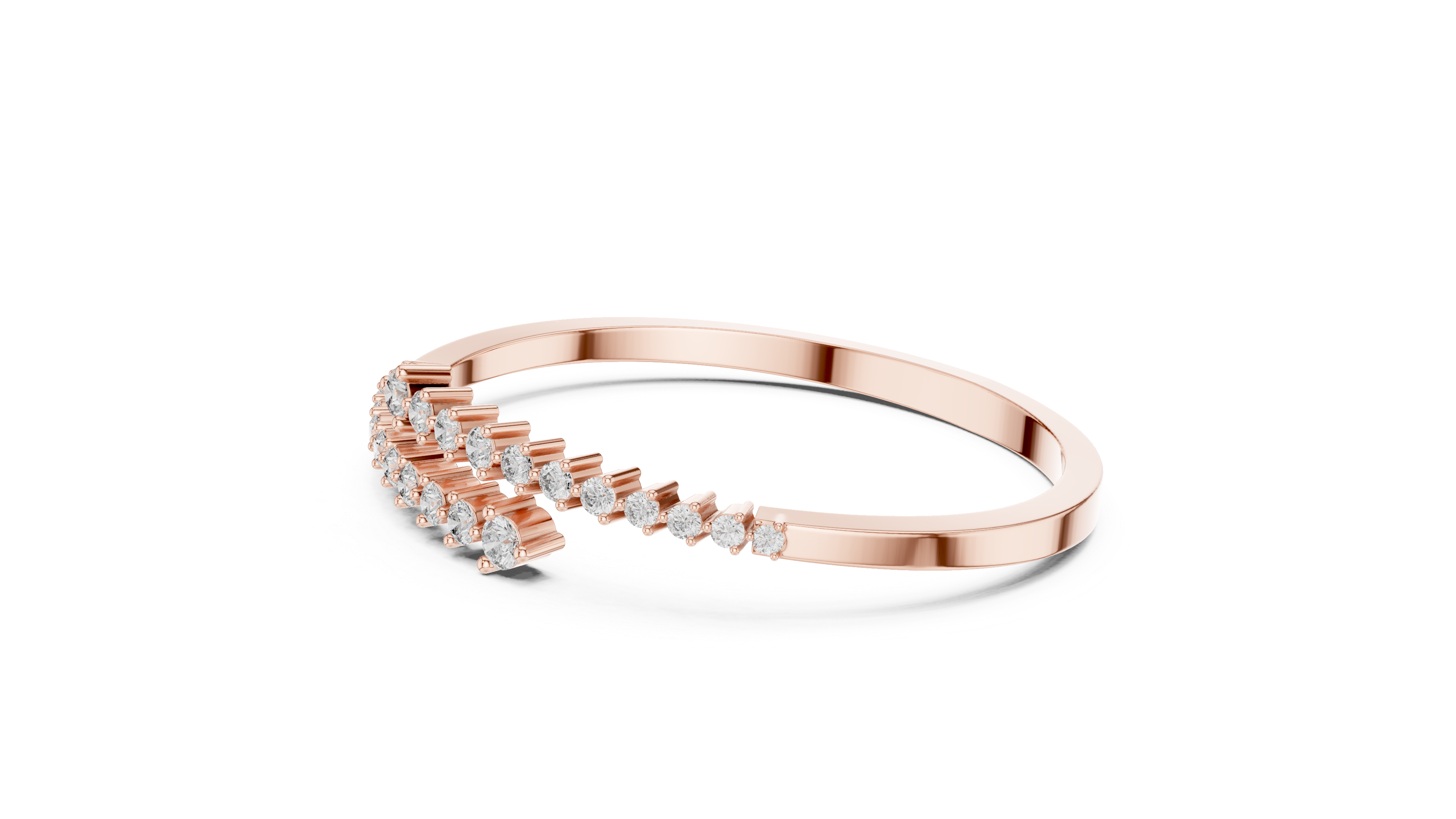 Graduated Round Diamond Crossover Cuff Bracelet in Rose Gold